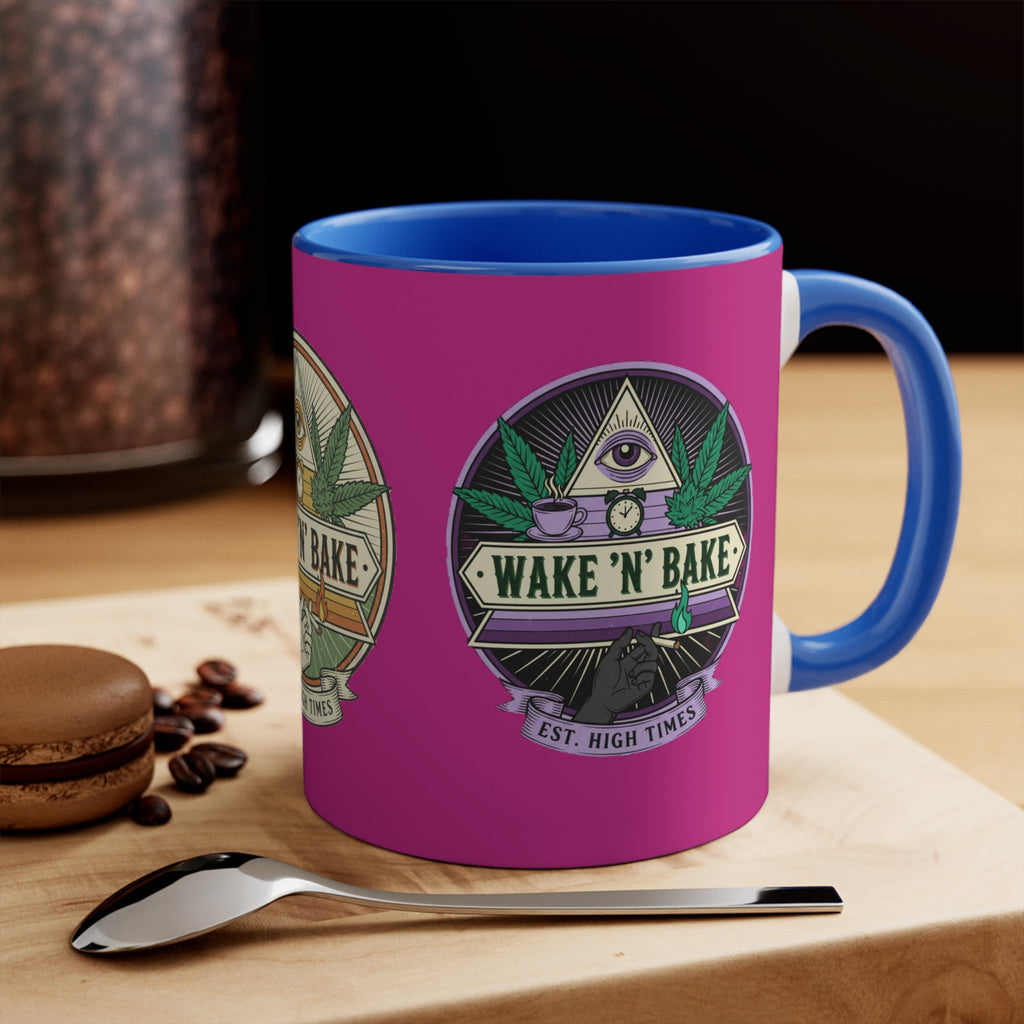 Wake 'N' Bake Accent Mug – Color Inside Coffee Cup with Retro Cannabis Emblem