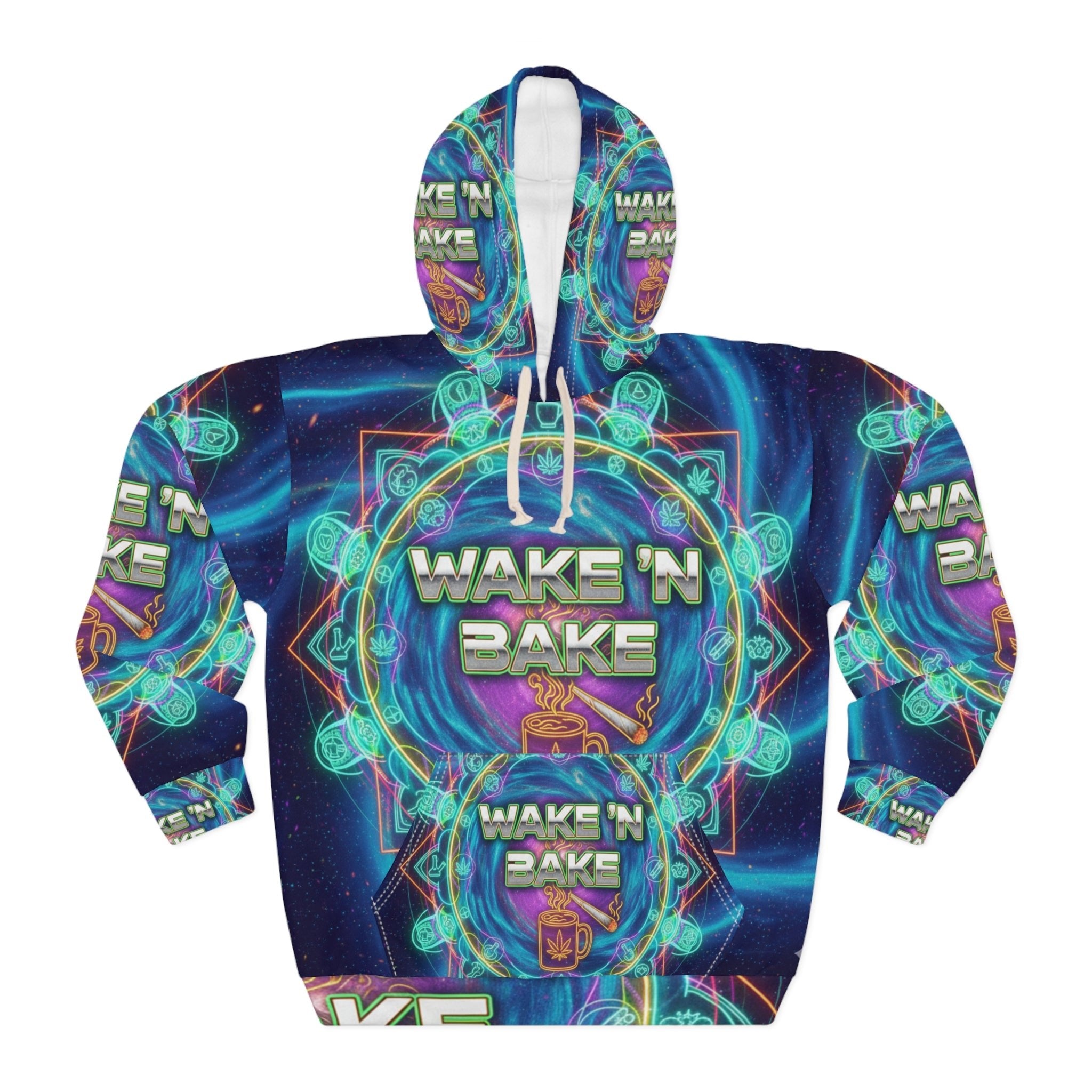 Wake 'N Bake All-Over Print Hoodie — Psychedelic Cannabis Morning Pullover