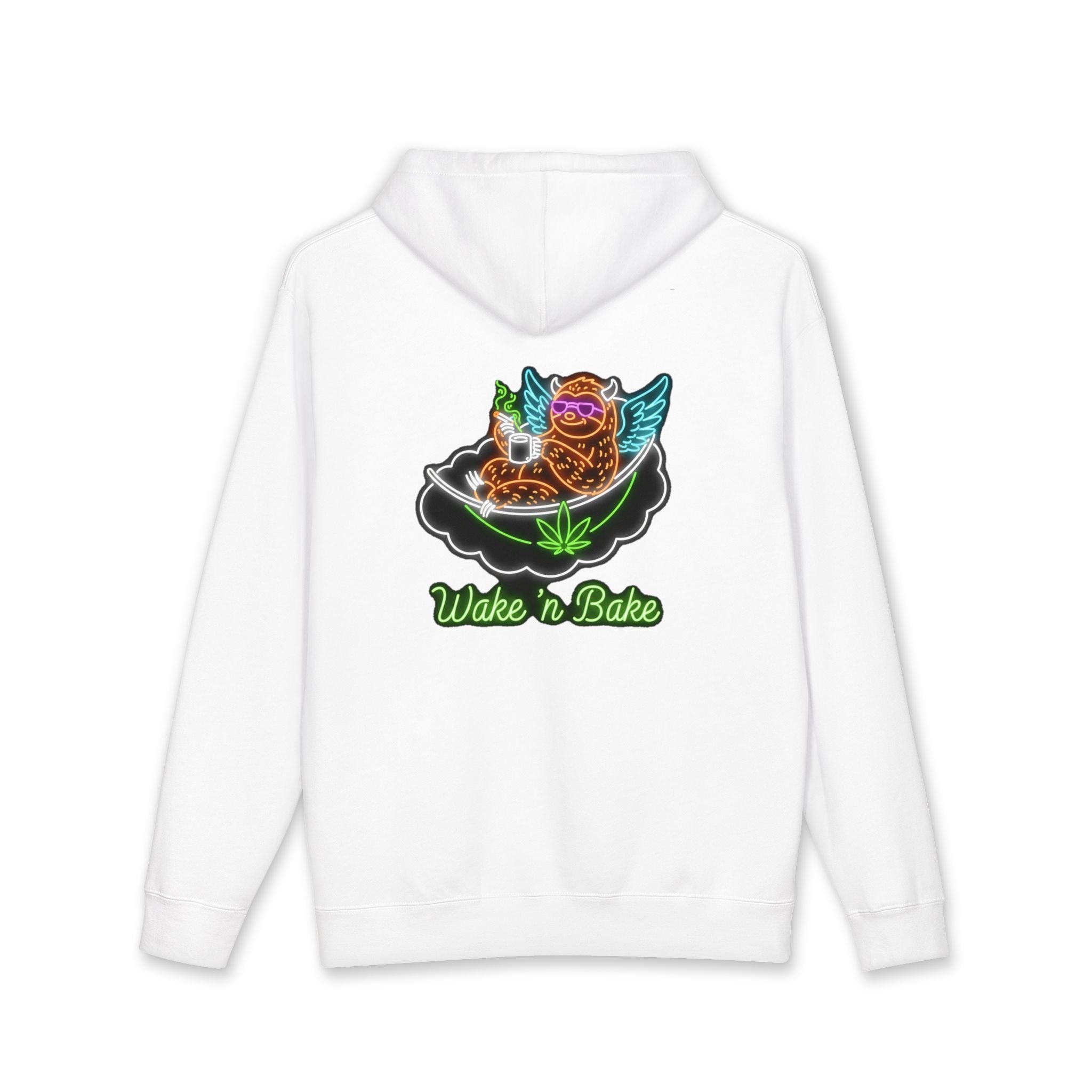 Wake n' Bake Cat Hoodie – Neon Angel Cat with Cannabis Leaf