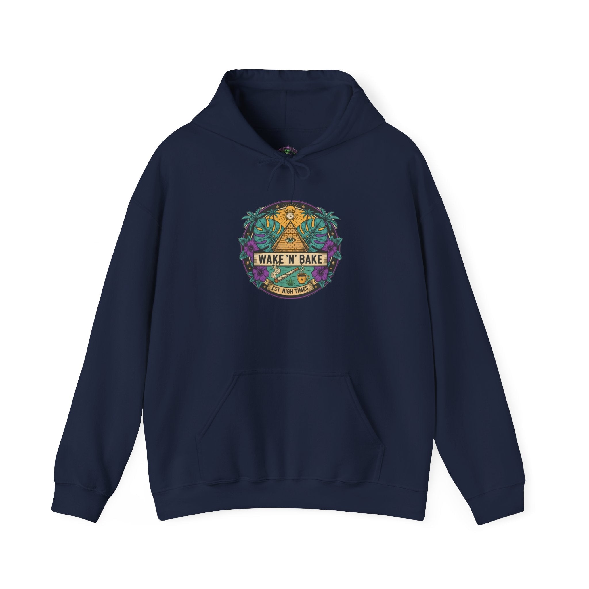 Wake N' Bake Graphic Hoodie — Retro Tropical Cannabis Leaf Design