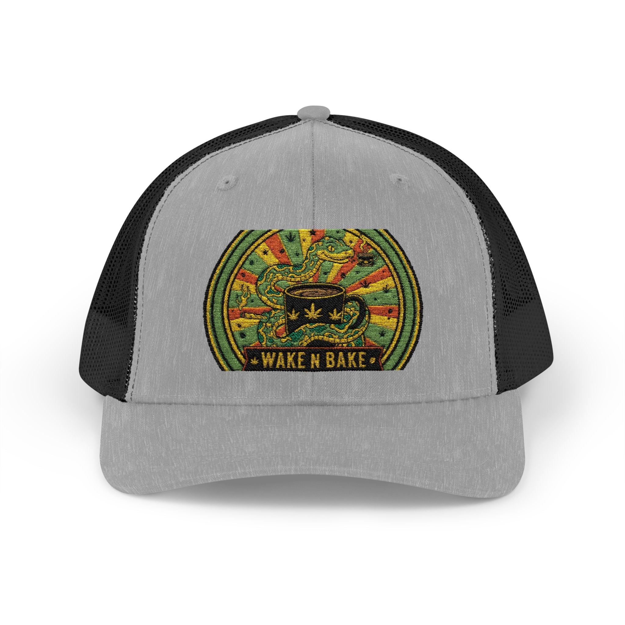 Wake N Bake Trucker Cap - Embroidered Retro Cannabis Snapback