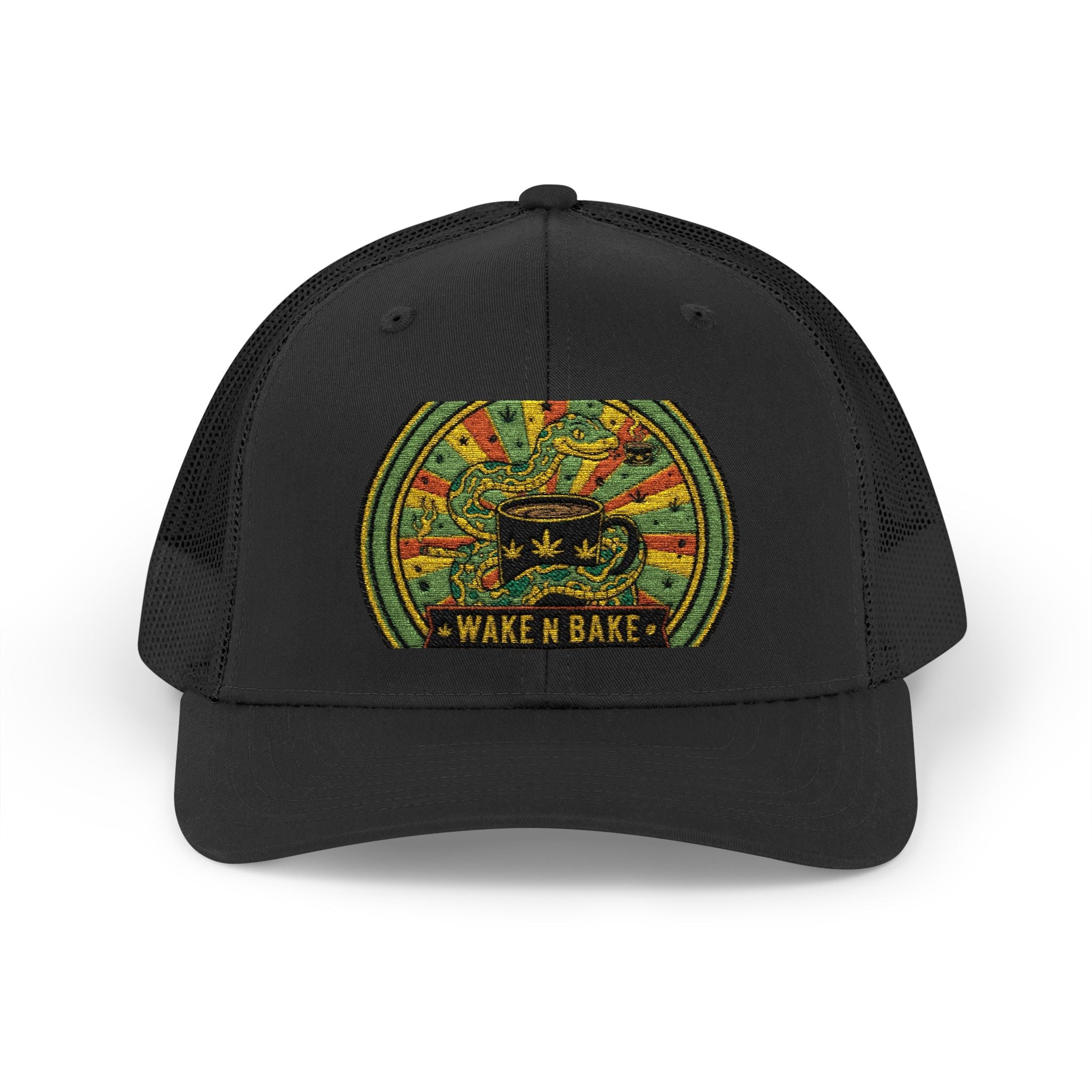 Wake N Bake Trucker Cap - Embroidered Retro Cannabis Snapback