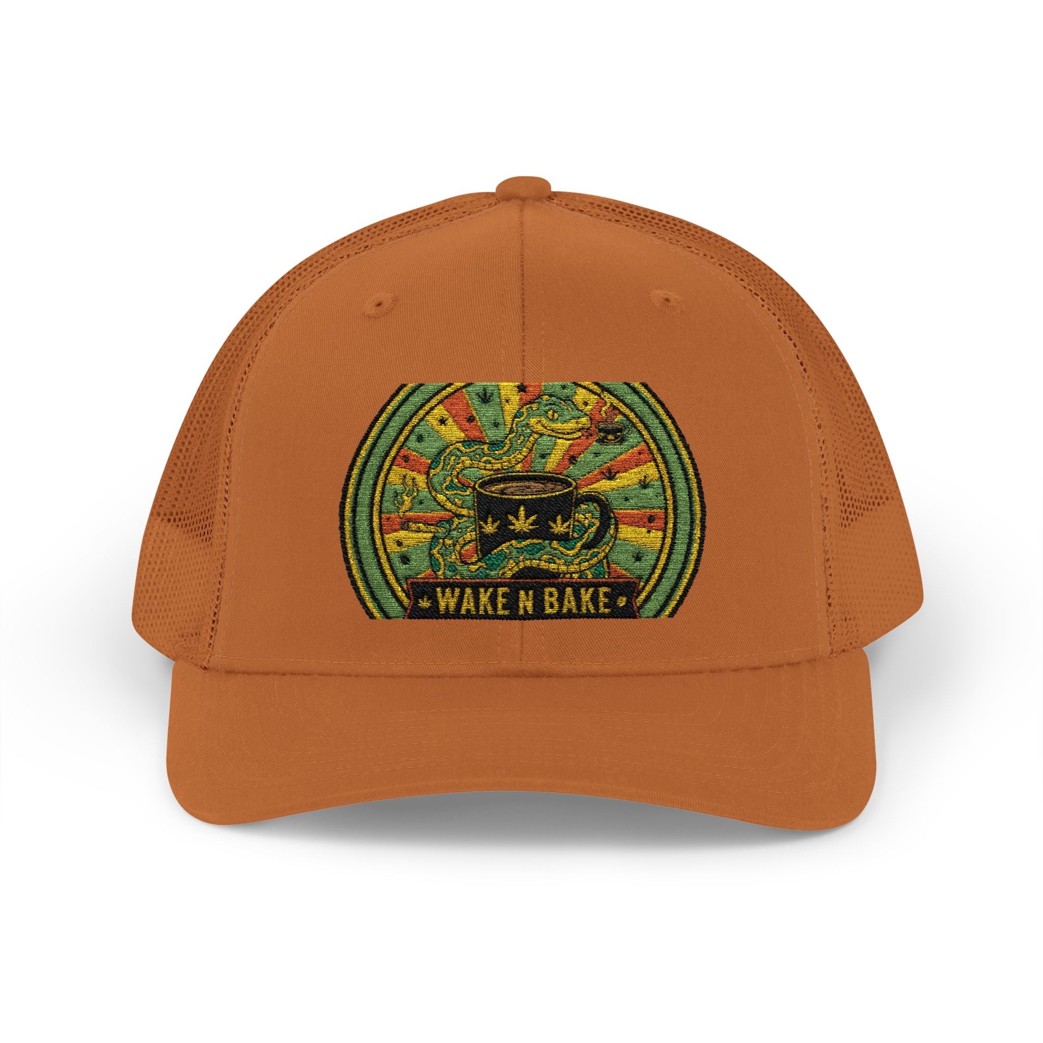 Wake N Bake Trucker Cap - Embroidered Retro Cannabis Snapback