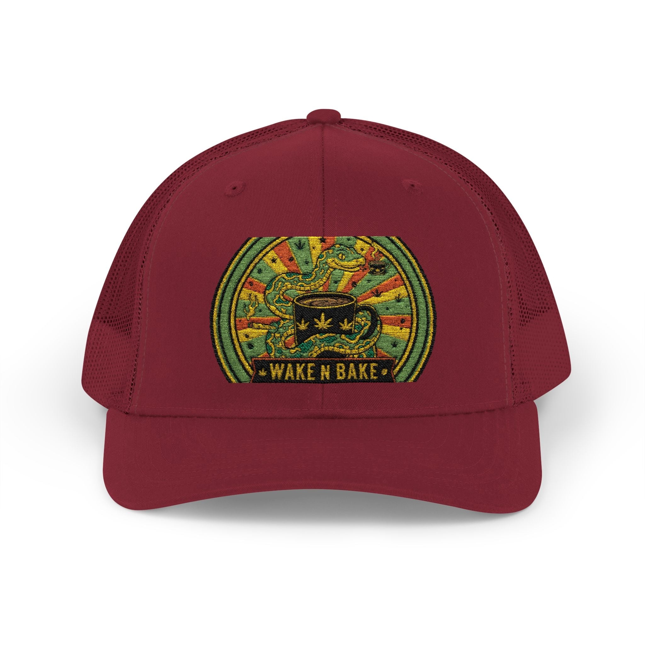 Wake N Bake Trucker Cap - Embroidered Retro Cannabis Snapback