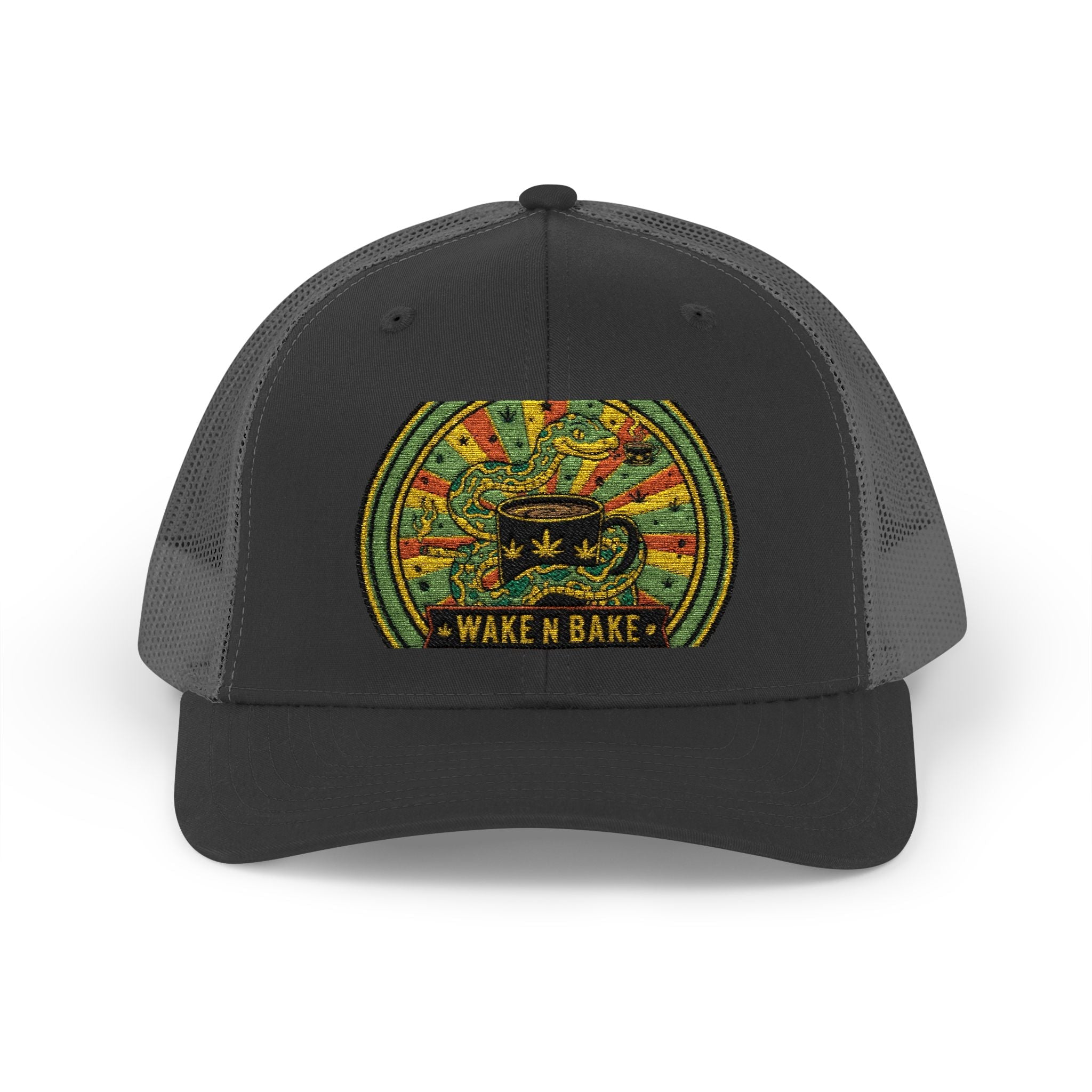 Wake N Bake Trucker Cap - Embroidered Retro Cannabis Snapback