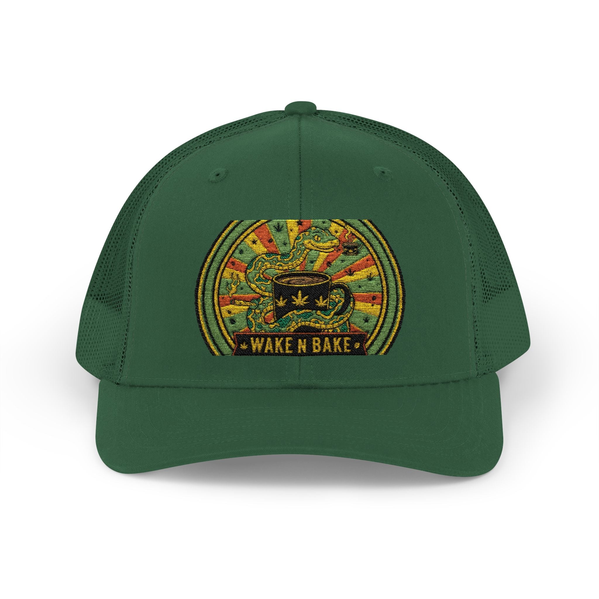 Wake N Bake Trucker Cap - Embroidered Retro Cannabis Snapback