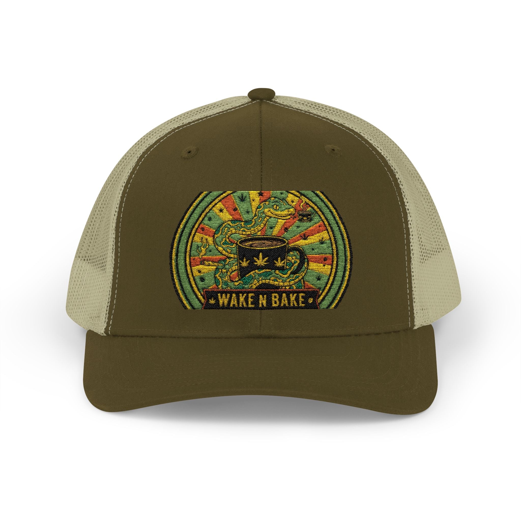 Wake N Bake Trucker Cap - Embroidered Retro Cannabis Snapback