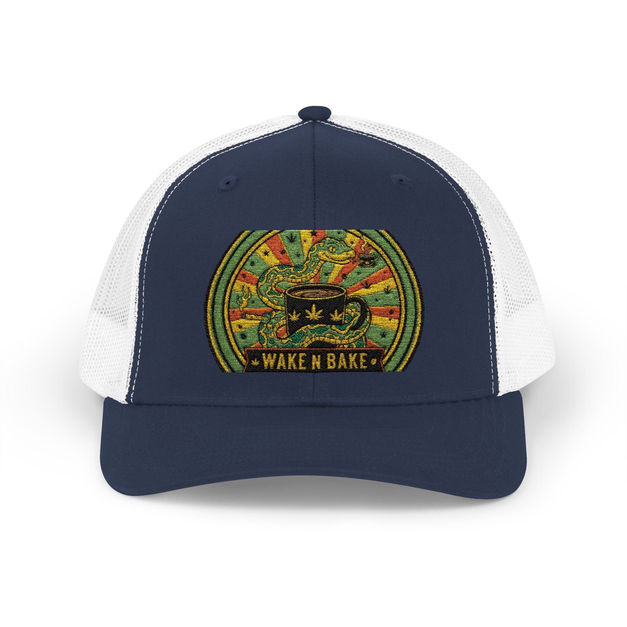 Wake N Bake Trucker Cap - Embroidered Retro Cannabis Snapback