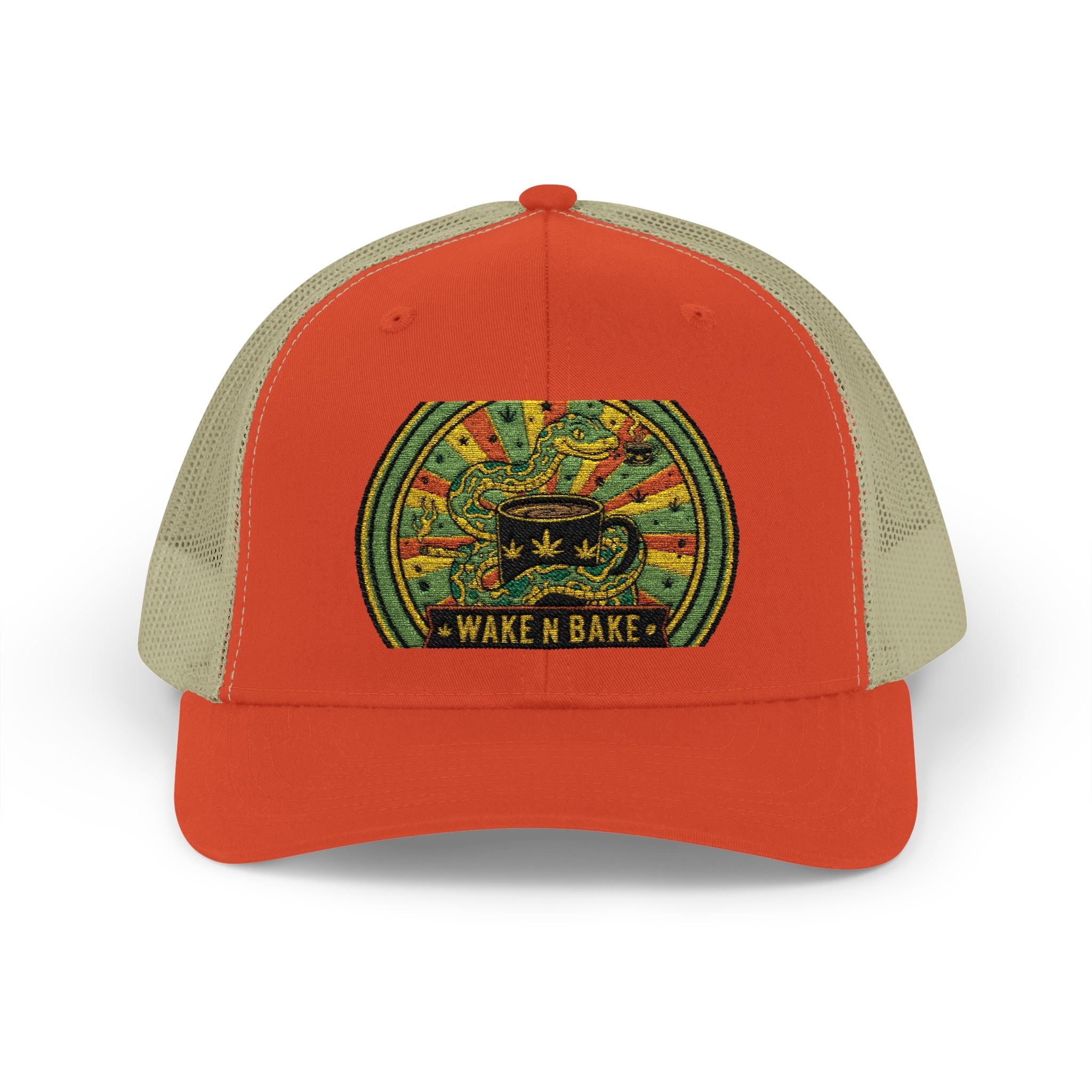 Wake N Bake Trucker Cap - Embroidered Retro Cannabis Snapback