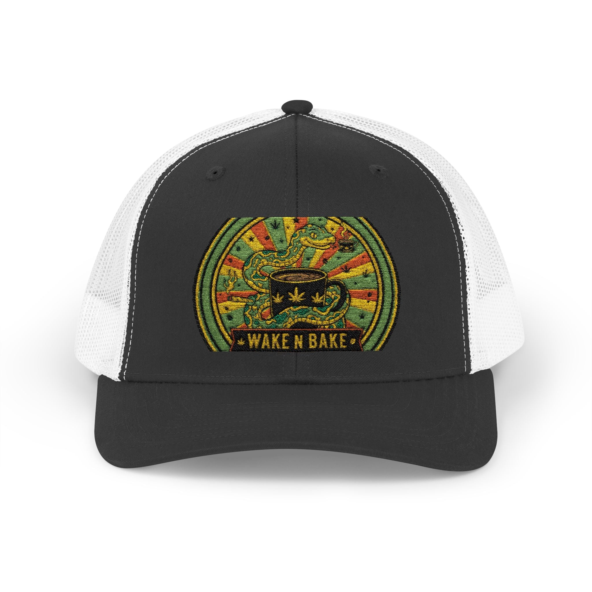Wake N Bake Trucker Cap - Embroidered Retro Cannabis Snapback