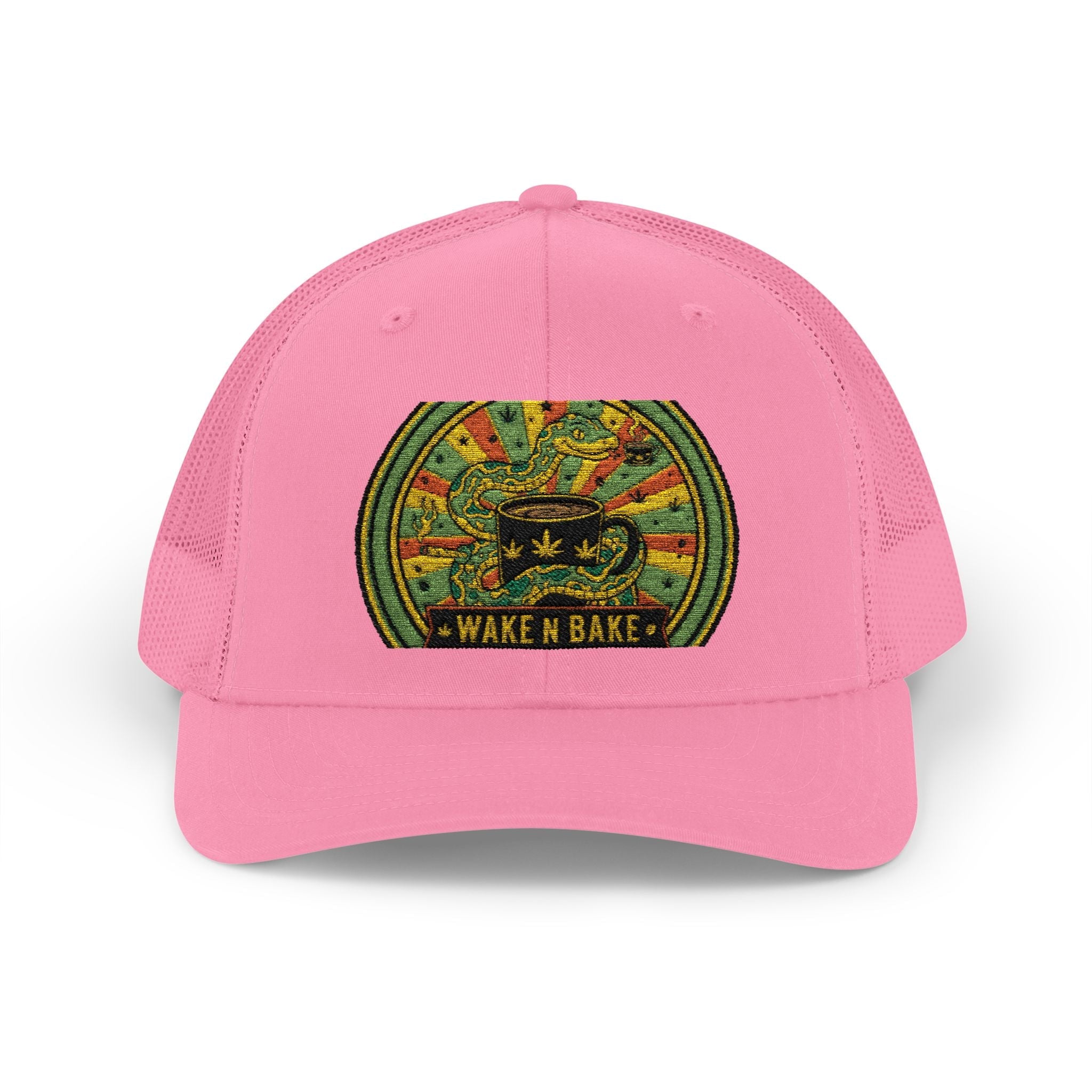 Wake N Bake Trucker Cap - Embroidered Retro Cannabis Snapback