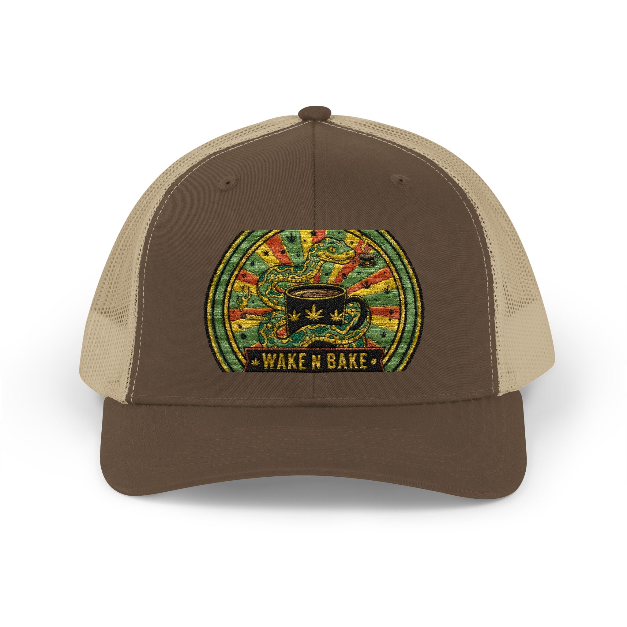 Wake N Bake Trucker Cap - Embroidered Retro Cannabis Snapback