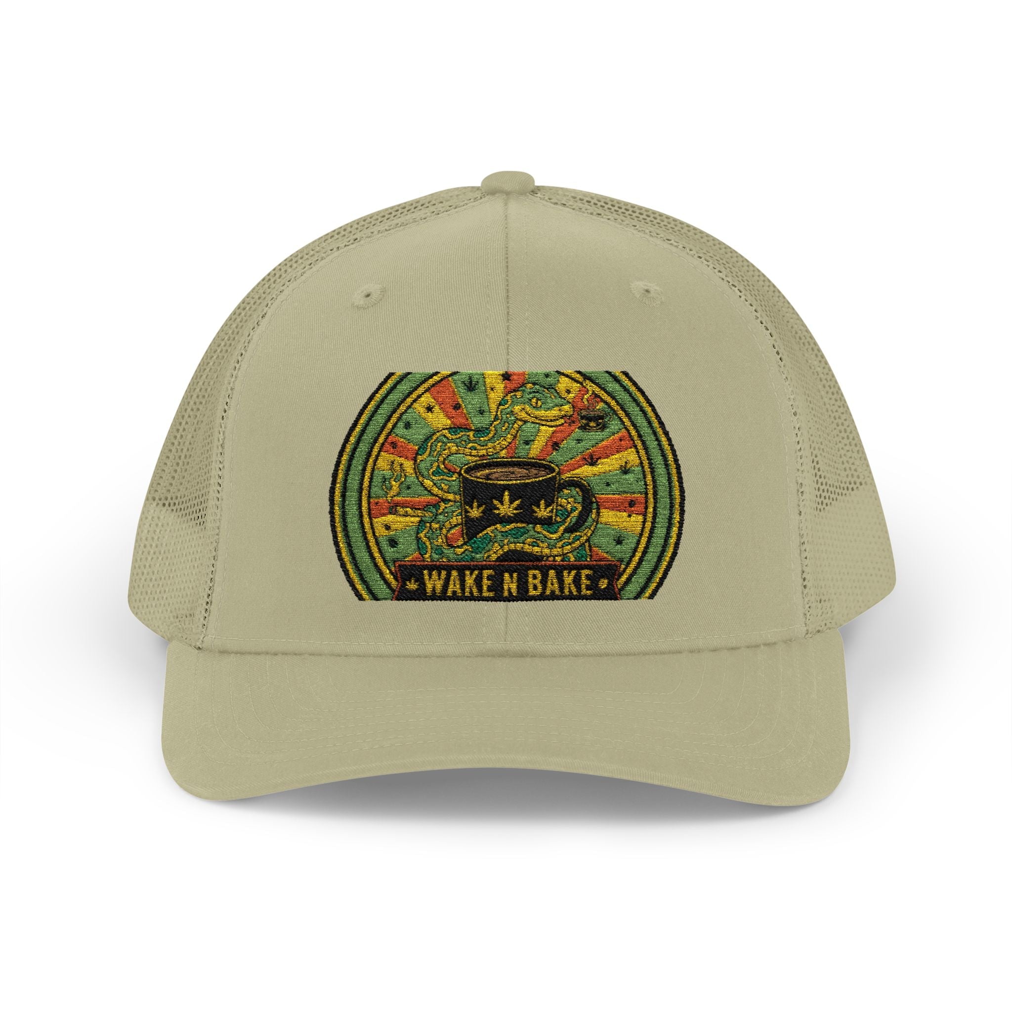 Wake N Bake Trucker Cap - Embroidered Retro Cannabis Snapback
