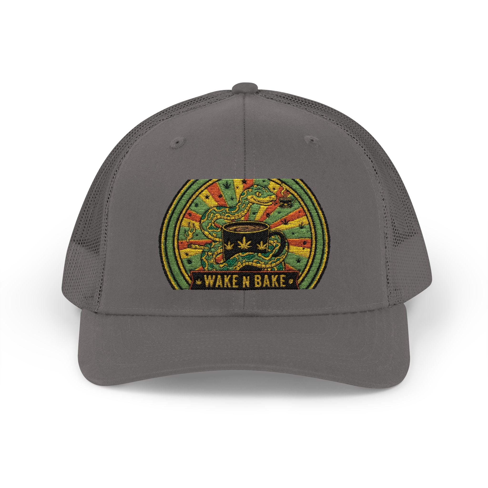 Wake N Bake Trucker Cap - Embroidered Retro Cannabis Snapback