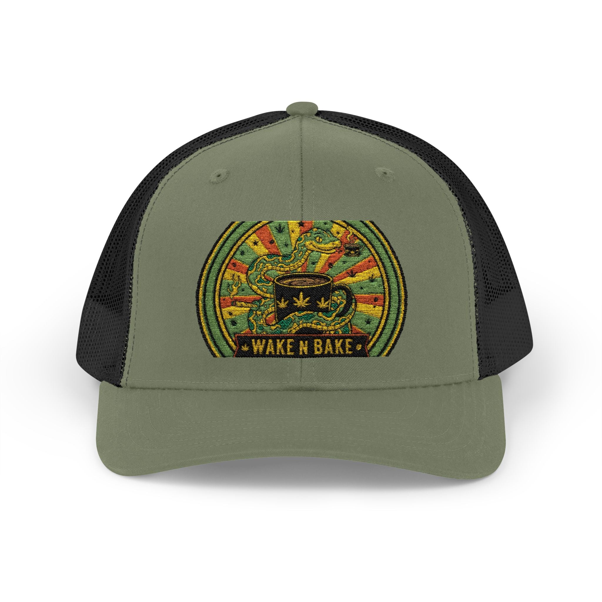 Wake N Bake Trucker Cap - Embroidered Retro Cannabis Snapback