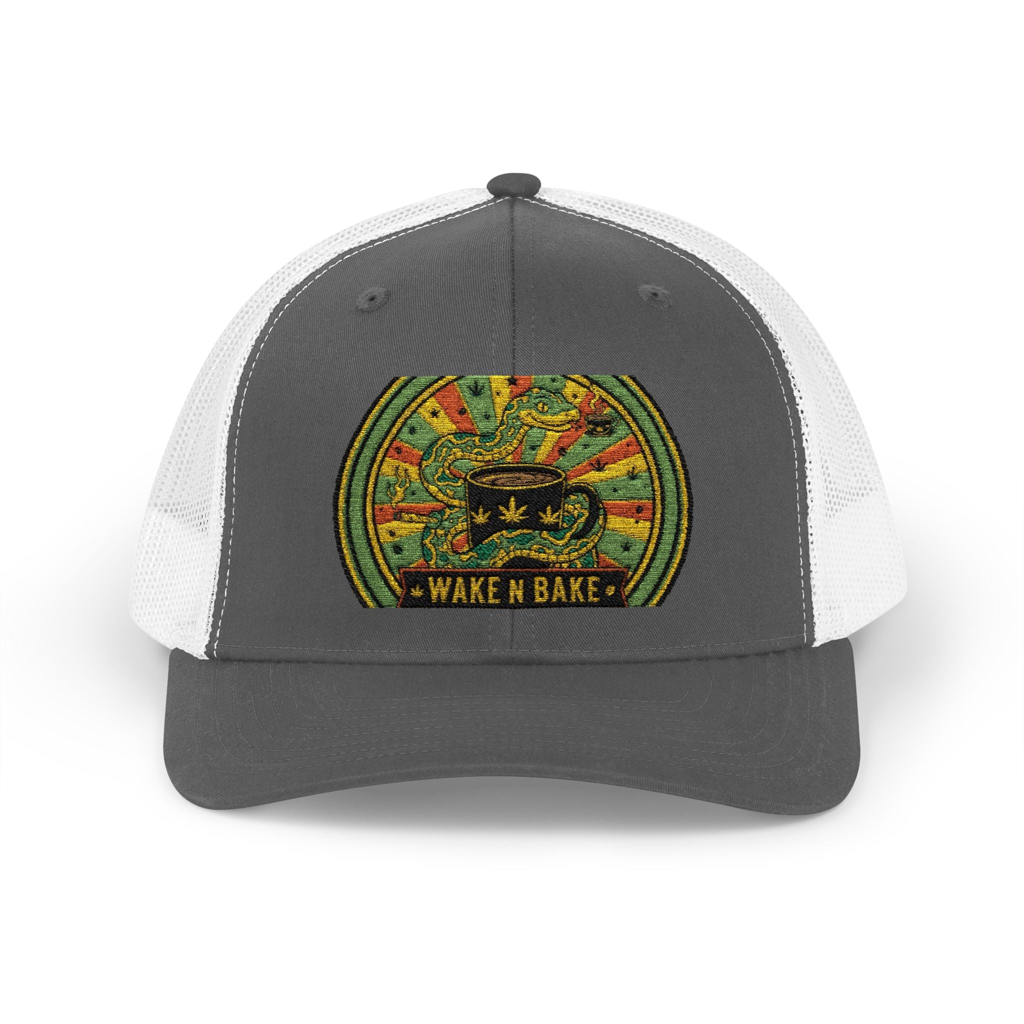 Wake N Bake Trucker Cap - Embroidered Retro Cannabis Snapback