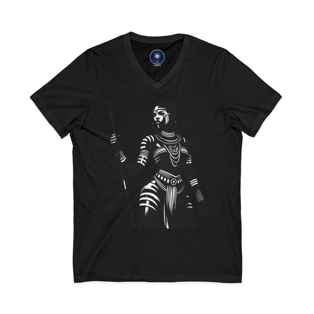 Warrior Queen Graphic V‑Neck Tee — Tribal Spear Art T‑Shirt Printify