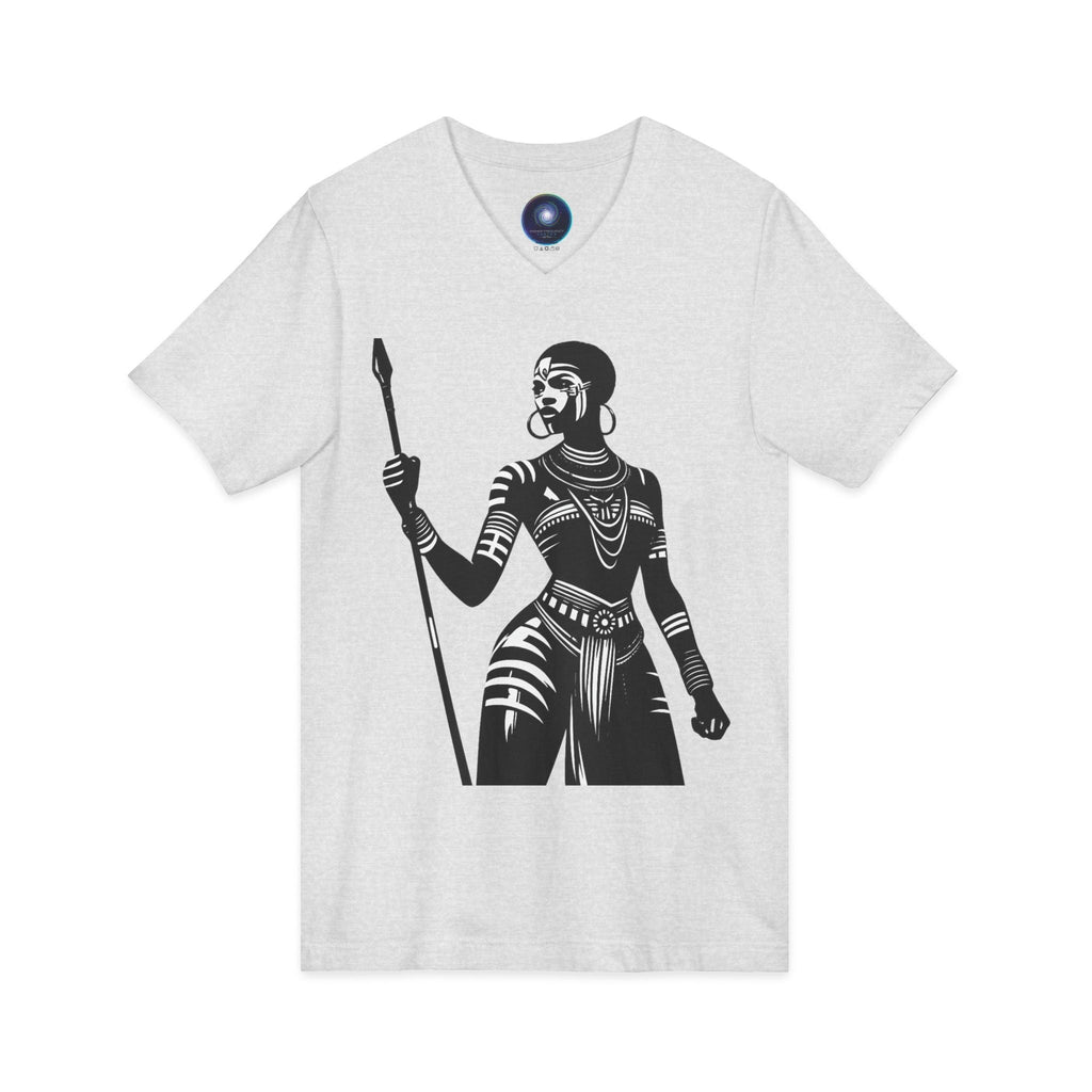 Warrior Queen Graphic V‑Neck Tee — Tribal Spear Art T‑Shirt Printify