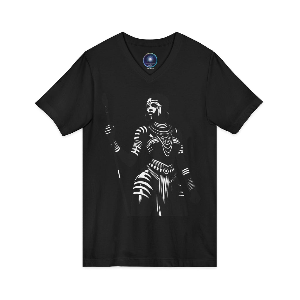 Warrior Queen Graphic V‑Neck Tee — Tribal Spear Art T‑Shirt Printify