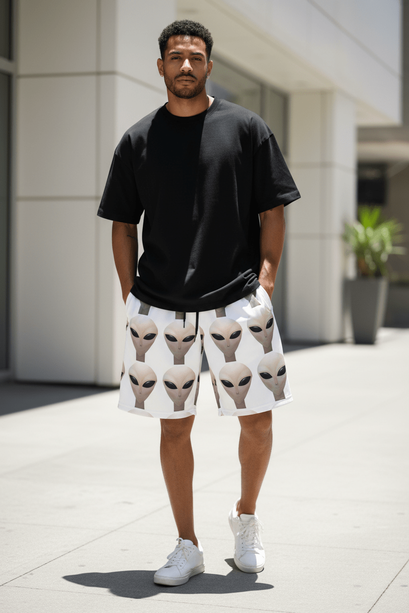 Alien Face White Shorts — Clean Street Lifestyle