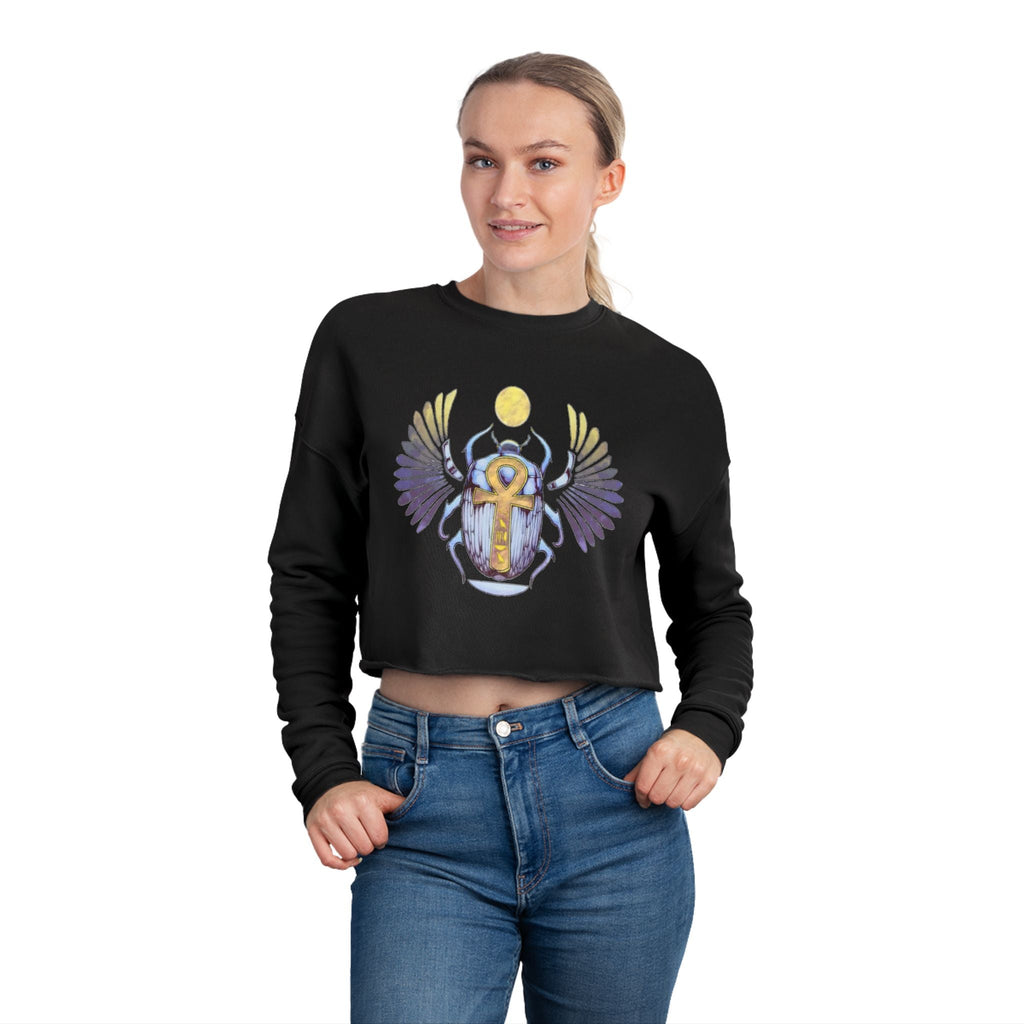 Women's Cropped Sweatshirt with Egyptian Inspired Design, Boho Style Top, Casual Wear, Gifts for Her, Festival Fashion