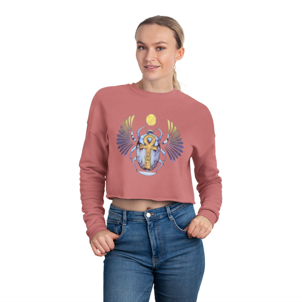 Women's Cropped Sweatshirt with Egyptian Inspired Design, Boho Style Top, Casual Wear, Gifts for Her, Festival Fashion