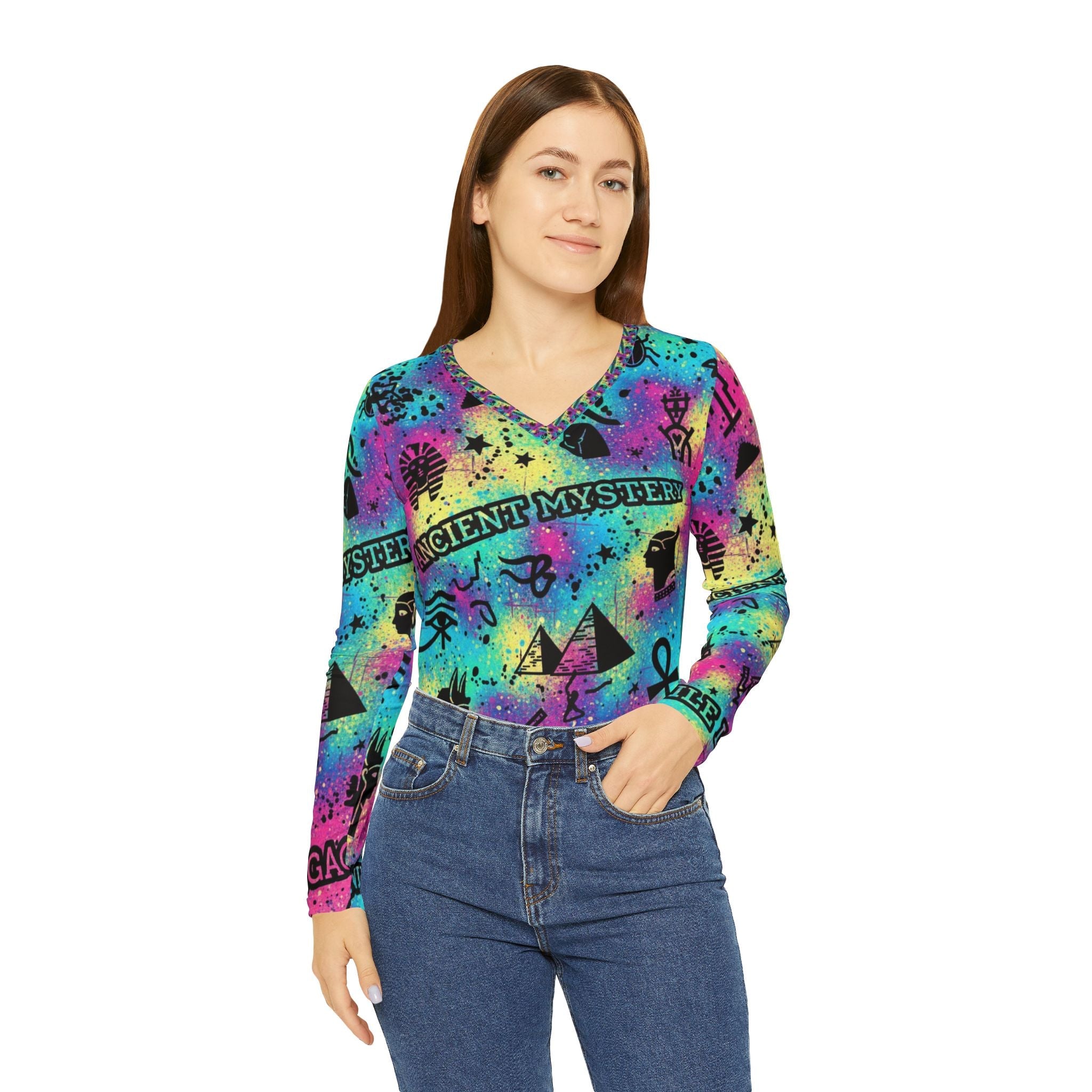 Women's Long Sleeve V-neck Shirt (AOP)