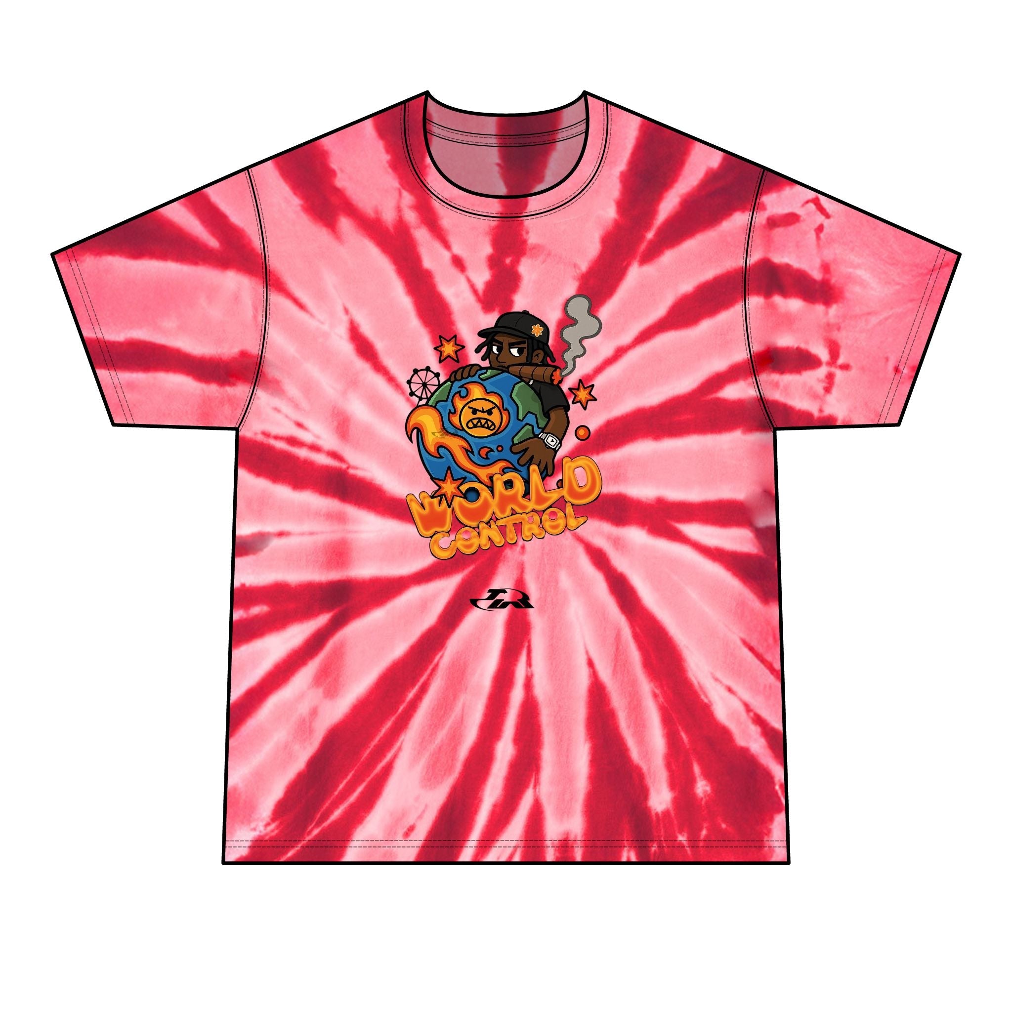 World Control Tie-Dye T-Shirt — Retro Cartoon Graphic Tee for Men