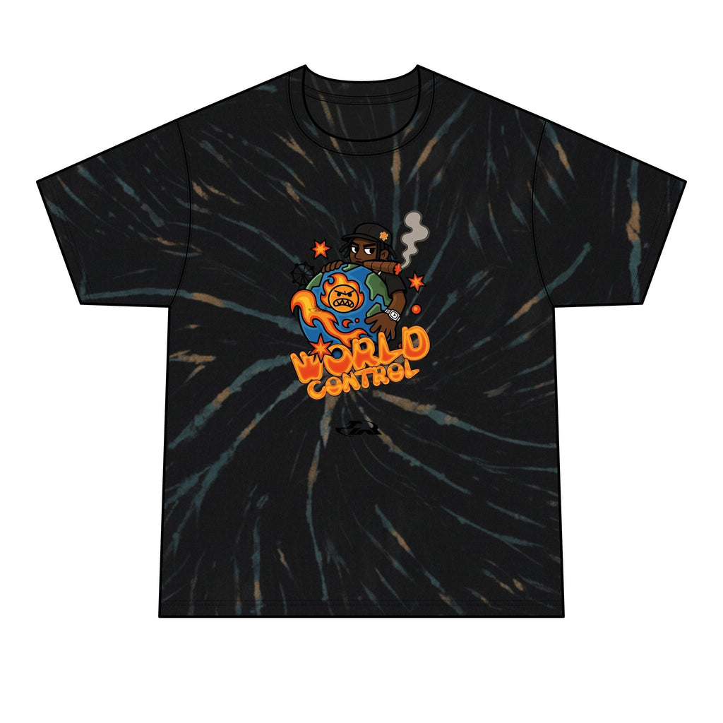 World Control Tie-Dye T-Shirt — Retro Cartoon Graphic Tee for Men