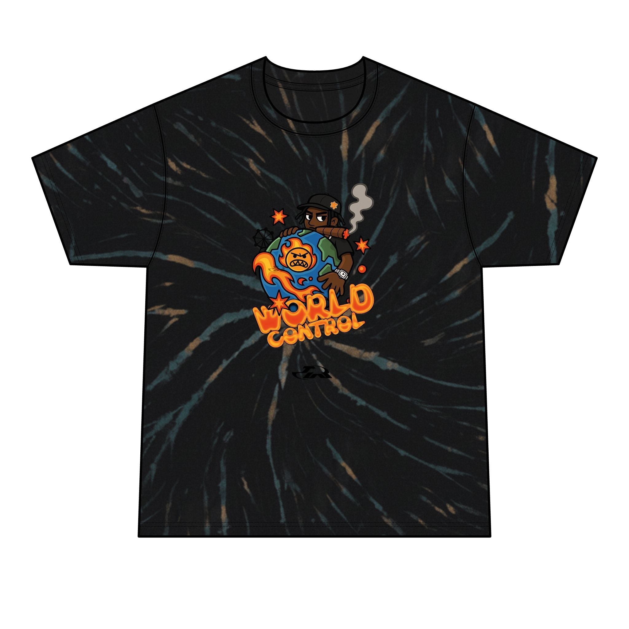 World Control Tie-Dye T-Shirt — Retro Cartoon Graphic Tee for Men
