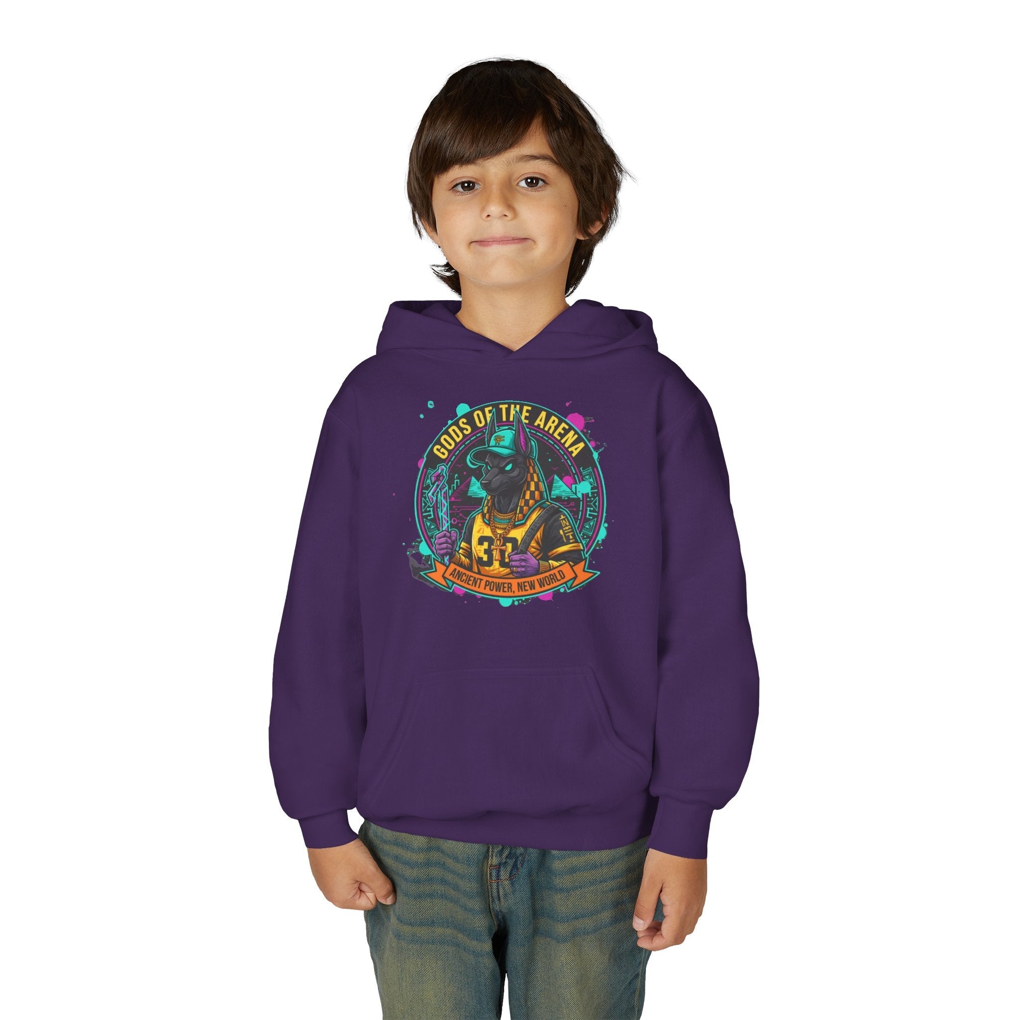 Youth Hoodie — «Gods of the Arcade» Retro Gamer Graphic Hooded Sweatshirt Printify