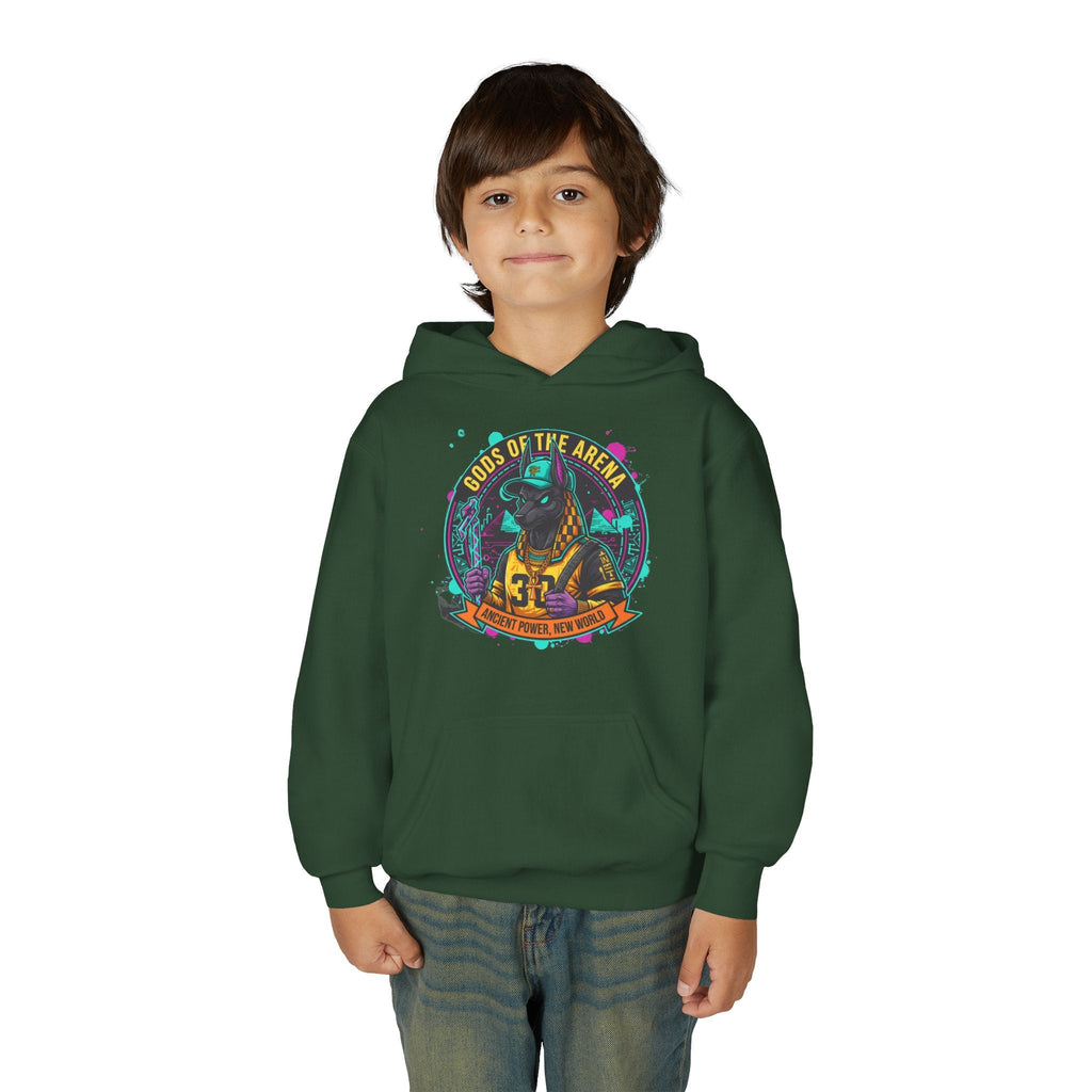 Youth Hoodie — «Gods of the Arcade» Retro Gamer Graphic Hooded Sweatshirt Printify