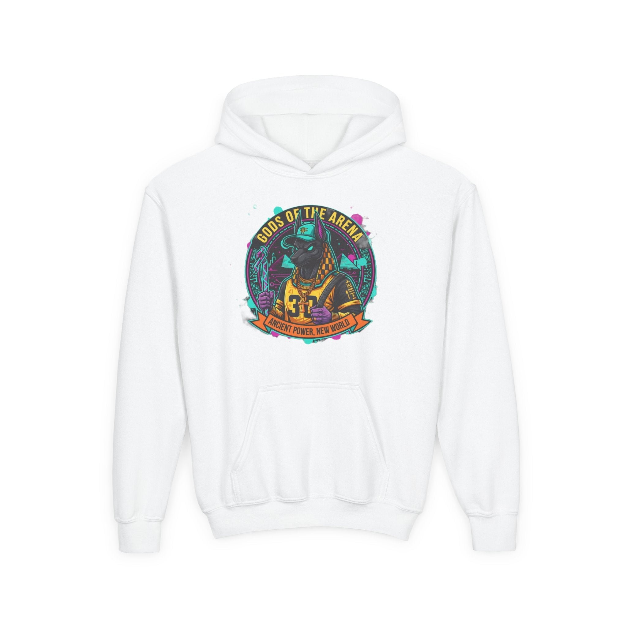 Youth Hoodie — «Gods of the Arcade» Retro Gamer Graphic Hooded Sweatshirt Printify