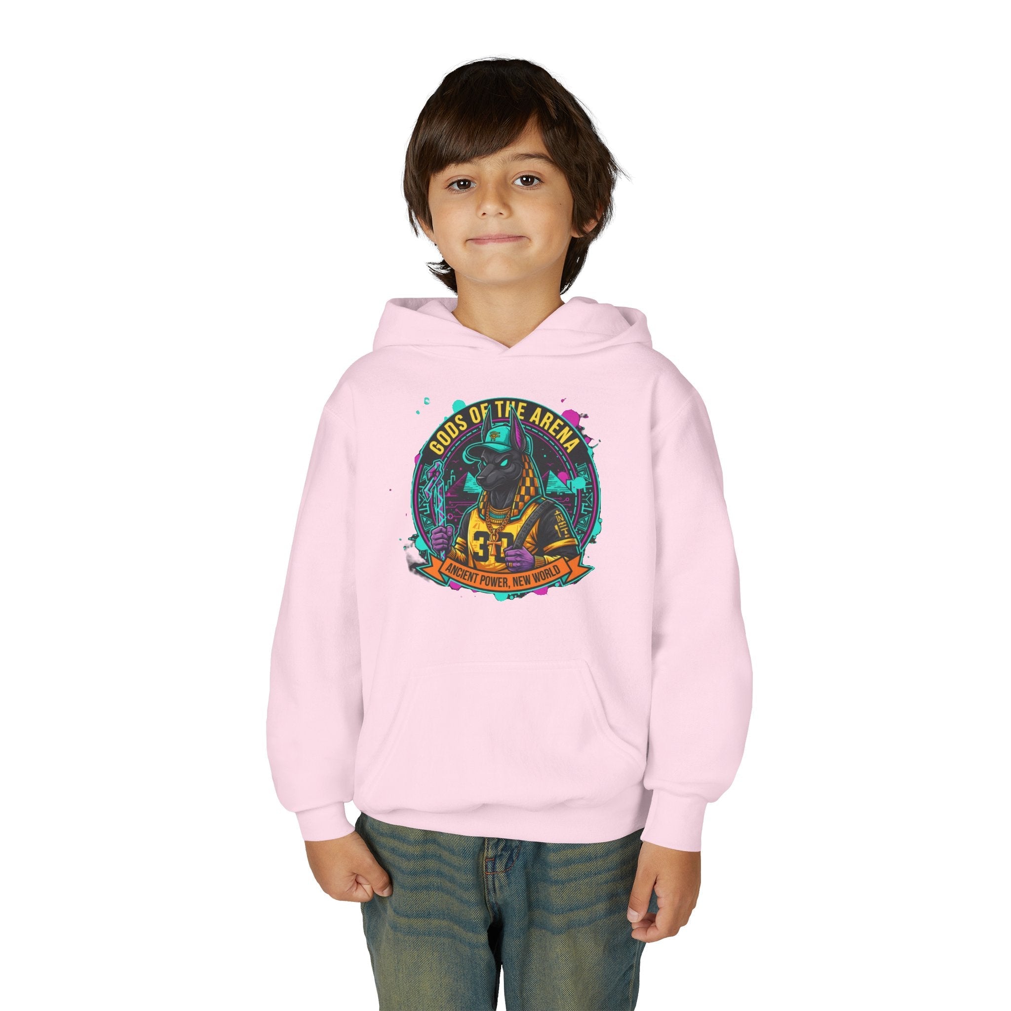 Youth Hoodie — «Gods of the Arcade» Retro Gamer Graphic Hooded Sweatshirt Printify
