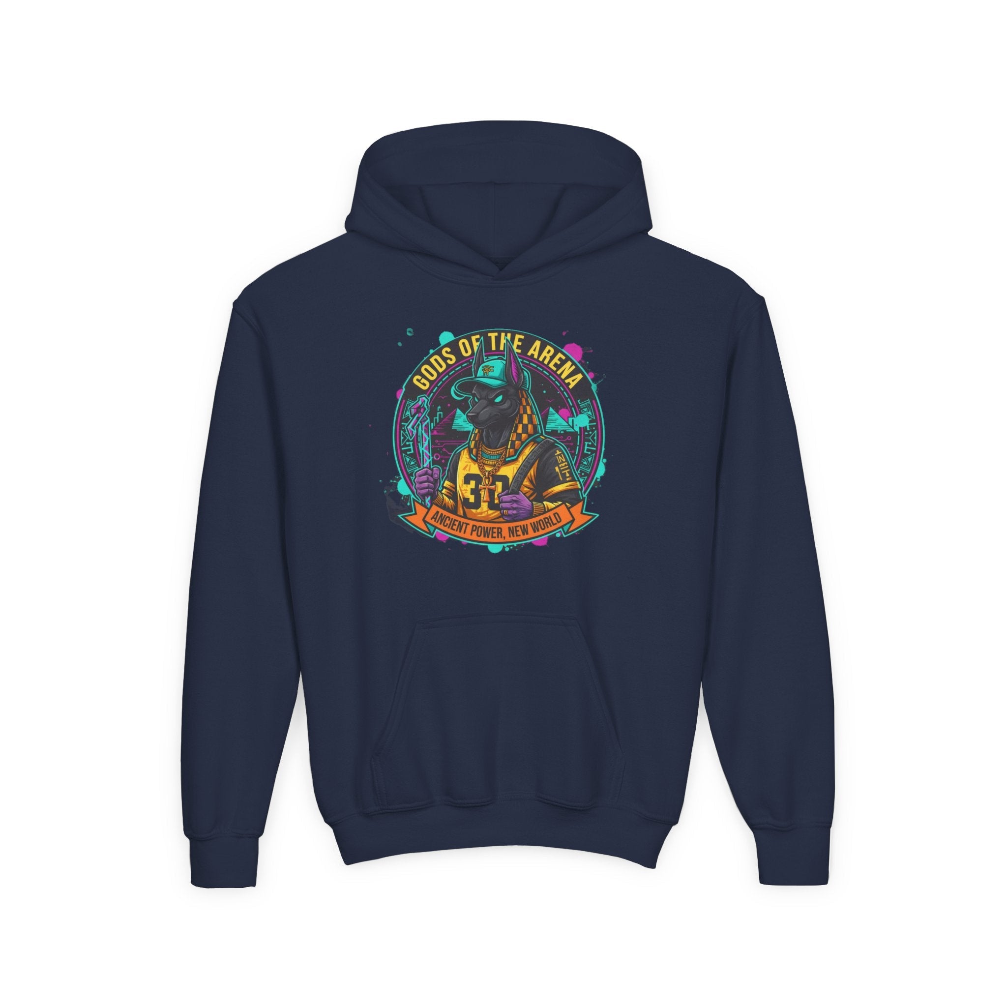Youth Hoodie — «Gods of the Arcade» Retro Gamer Graphic Hooded Sweatshirt Printify