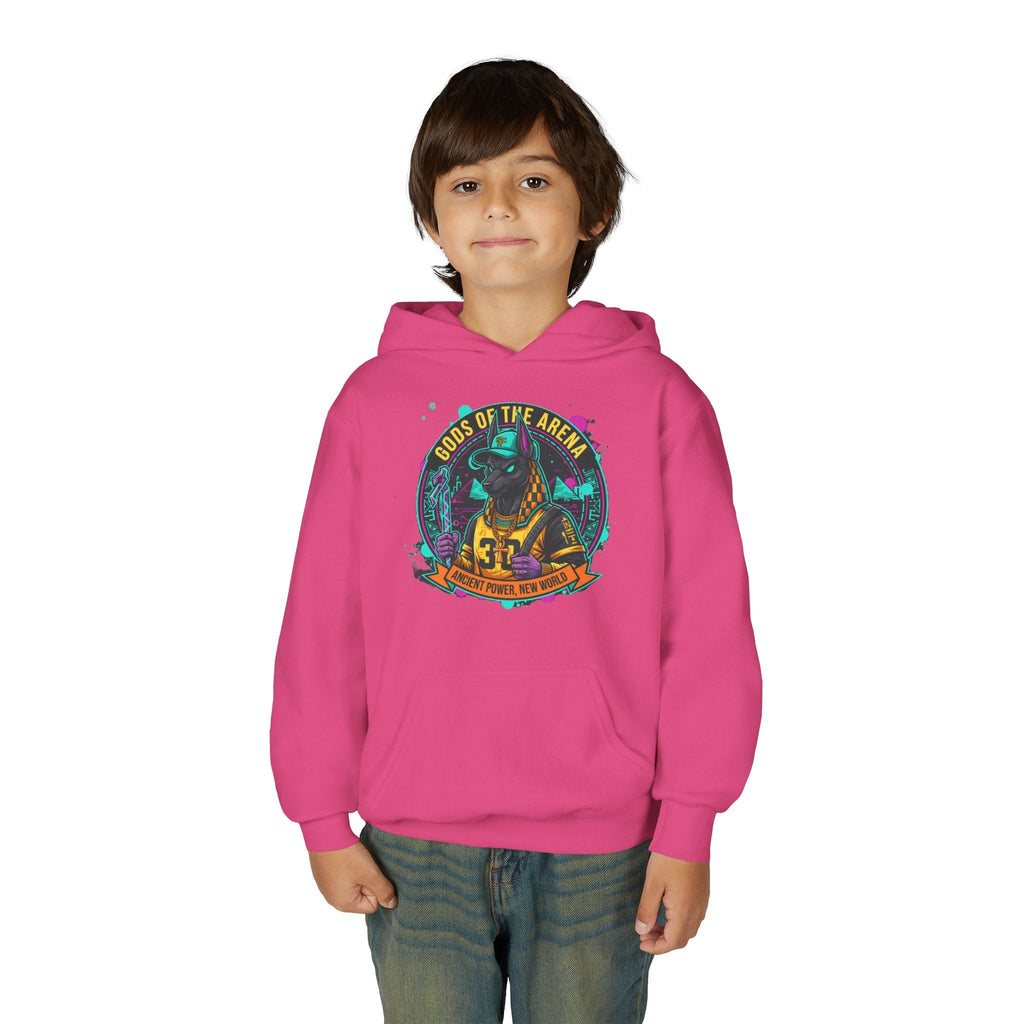 Youth Hoodie — «Gods of the Arcade» Retro Gamer Graphic Hooded Sweatshirt Printify