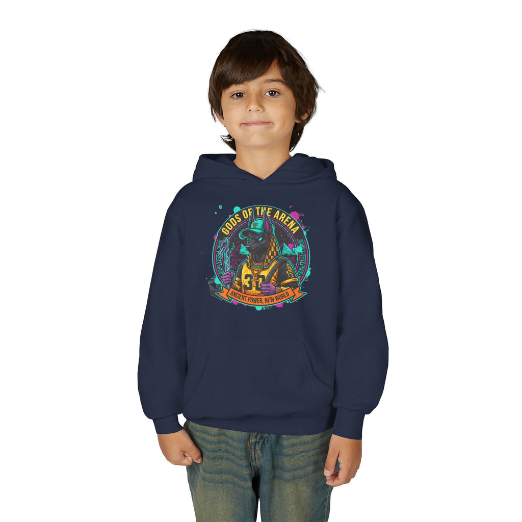 Youth Hoodie — «Gods of the Arcade» Retro Gamer Graphic Hooded Sweatshirt Printify