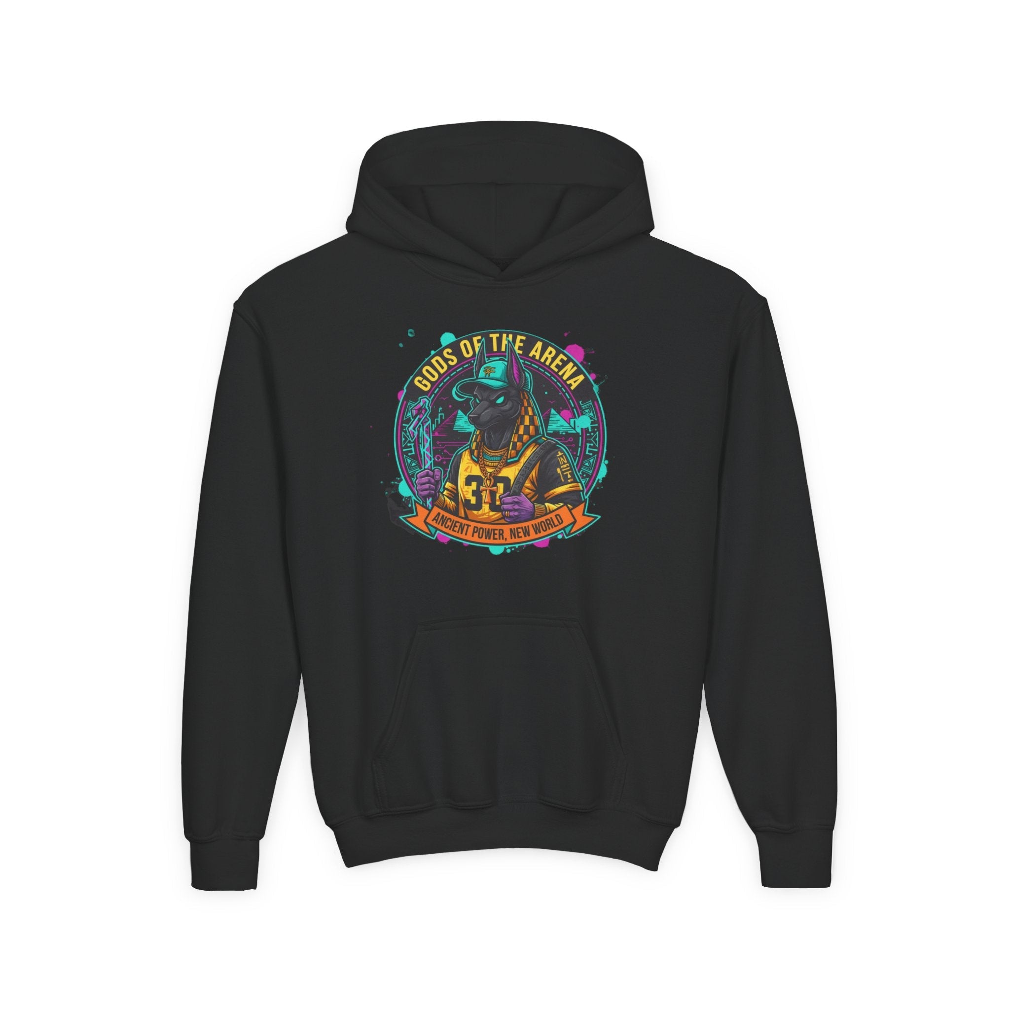 Youth Hoodie — «Gods of the Arcade» Retro Gamer Graphic Hooded Sweatshirt Printify