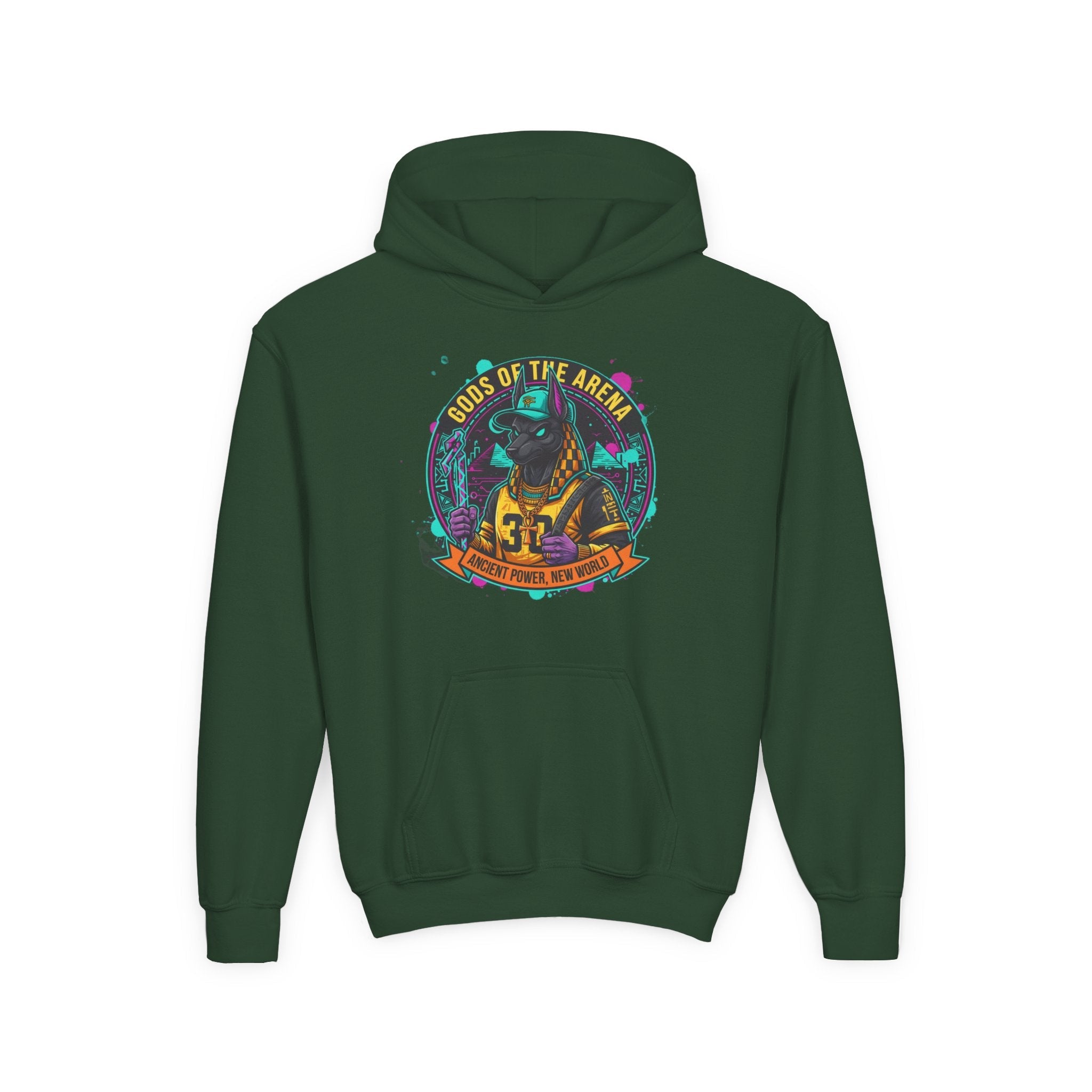 Youth Hoodie — «Gods of the Arcade» Retro Gamer Graphic Hooded Sweatshirt Printify
