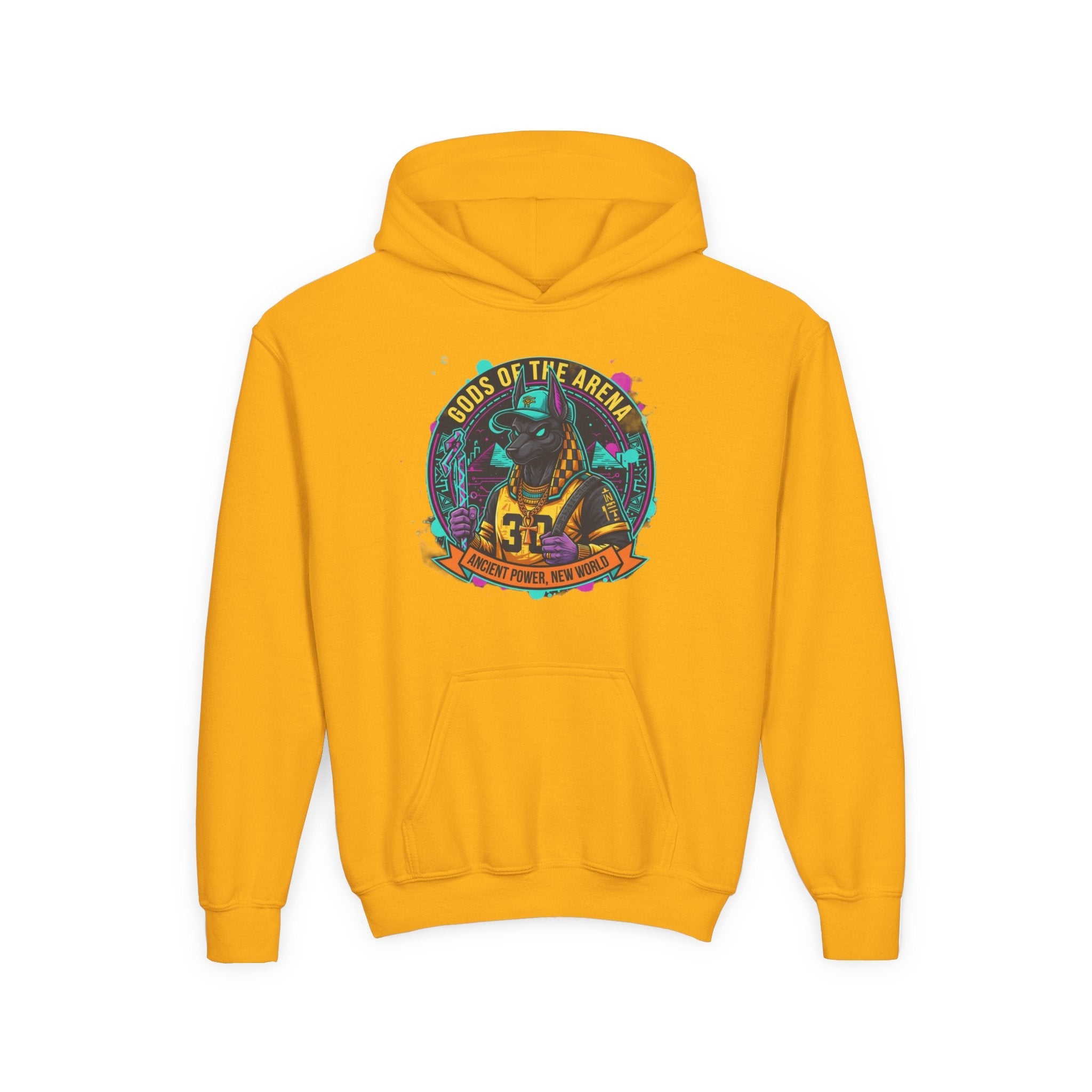 Youth Hoodie — «Gods of the Arcade» Retro Gamer Graphic Hooded Sweatshirt Printify