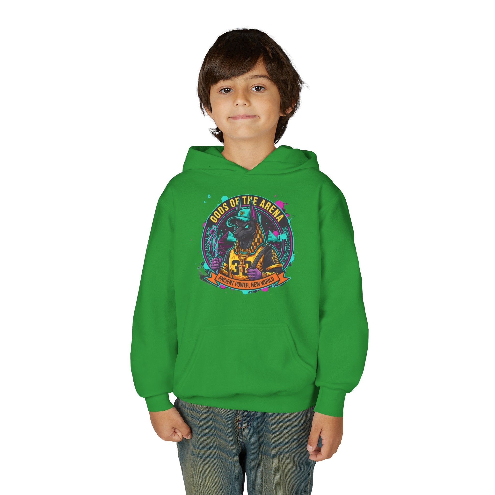 Youth Hoodie — «Gods of the Arcade» Retro Gamer Graphic Hooded Sweatshirt Printify
