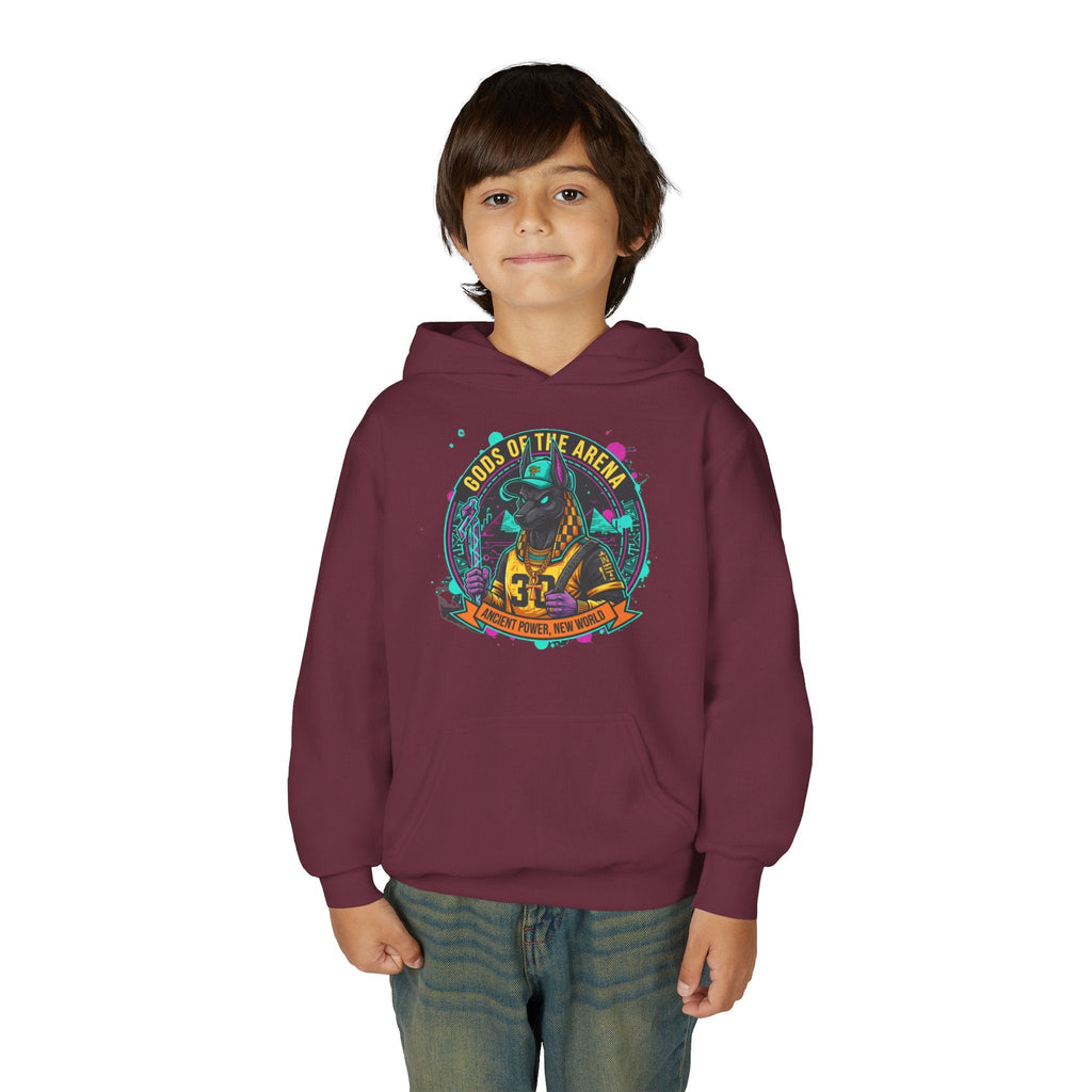 Youth Hoodie — «Gods of the Arcade» Retro Gamer Graphic Hooded Sweatshirt Printify