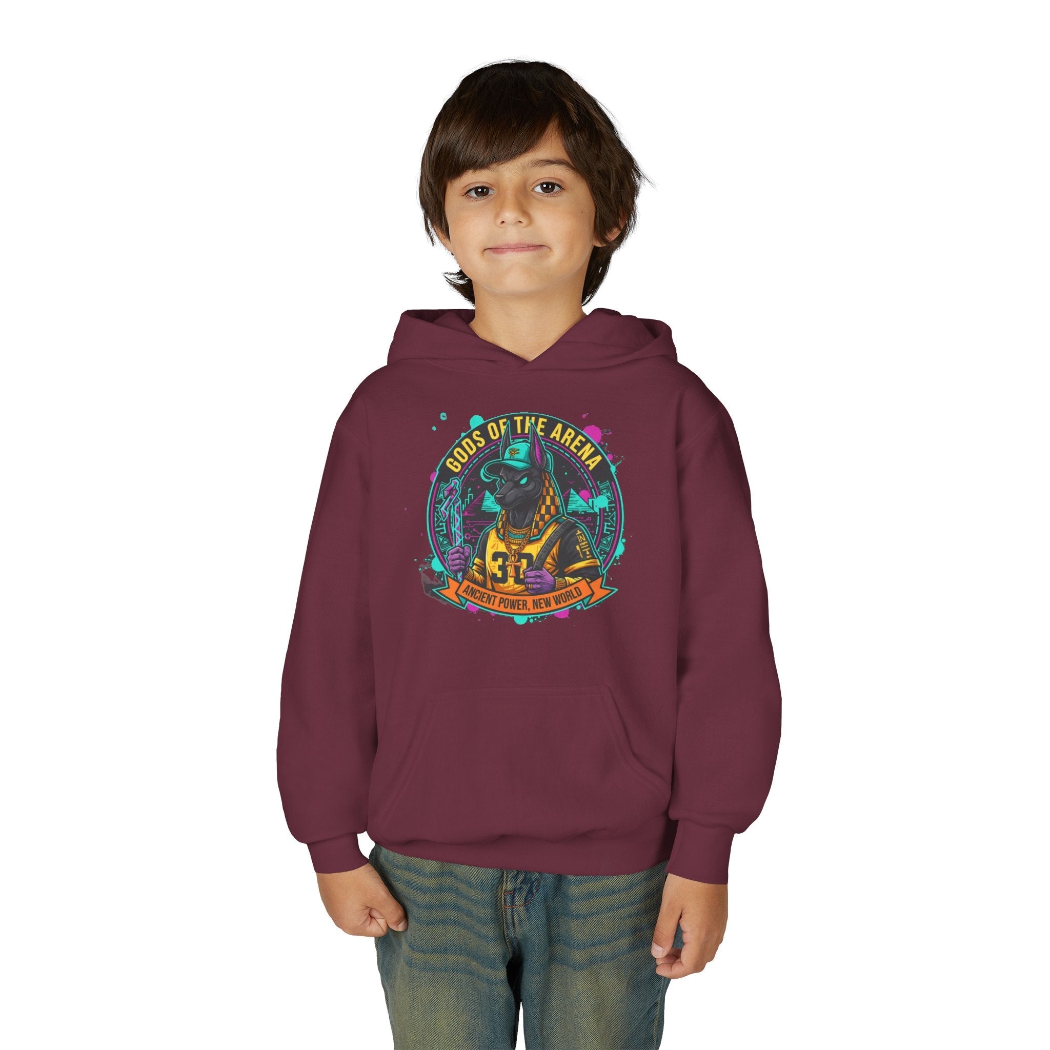 Youth Hoodie — «Gods of the Arcade» Retro Gamer Graphic Hooded Sweatshirt Printify