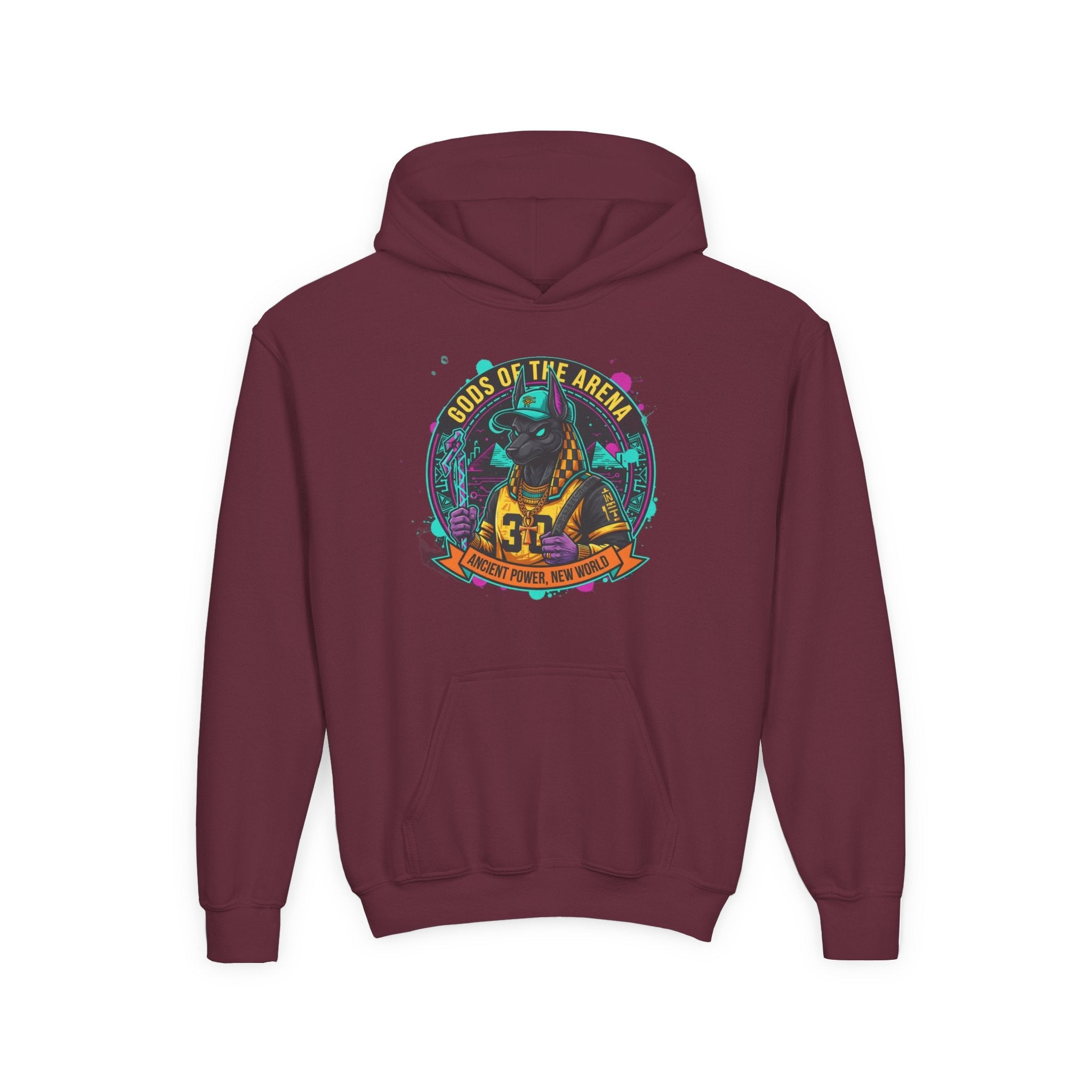Youth Hoodie — «Gods of the Arcade» Retro Gamer Graphic Hooded Sweatshirt Printify