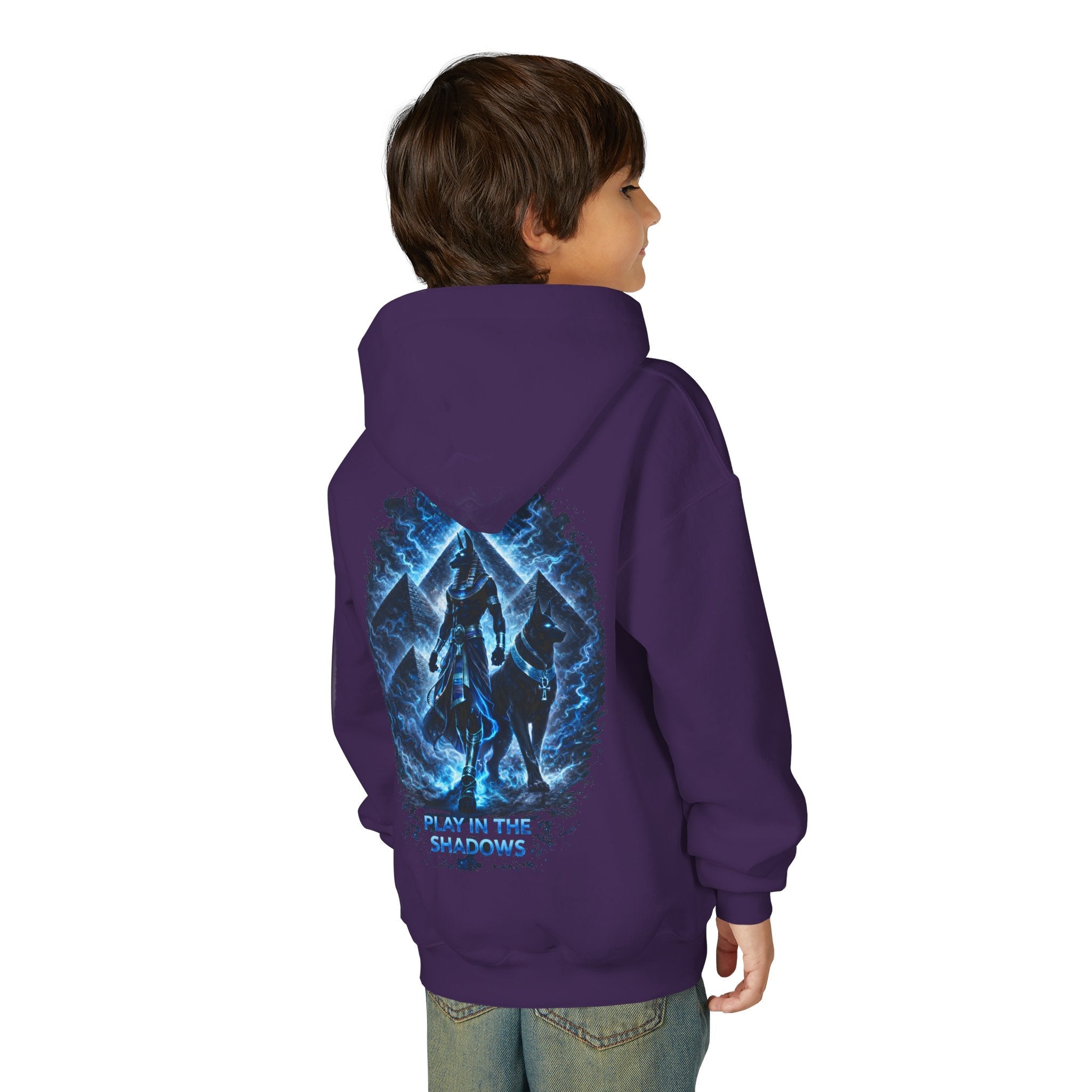 Youth Hoodie — "Play in the Shadows" Blue Fantasy Wolves Graphic Printify