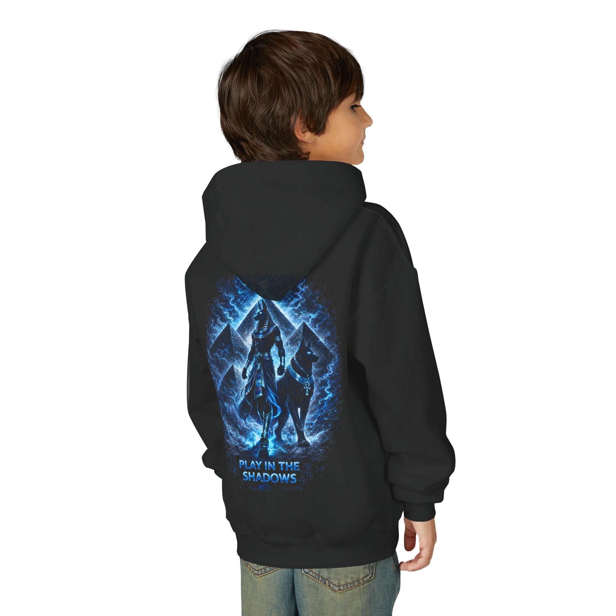Youth Hoodie — "Play in the Shadows" Blue Fantasy Wolves Graphic Printify