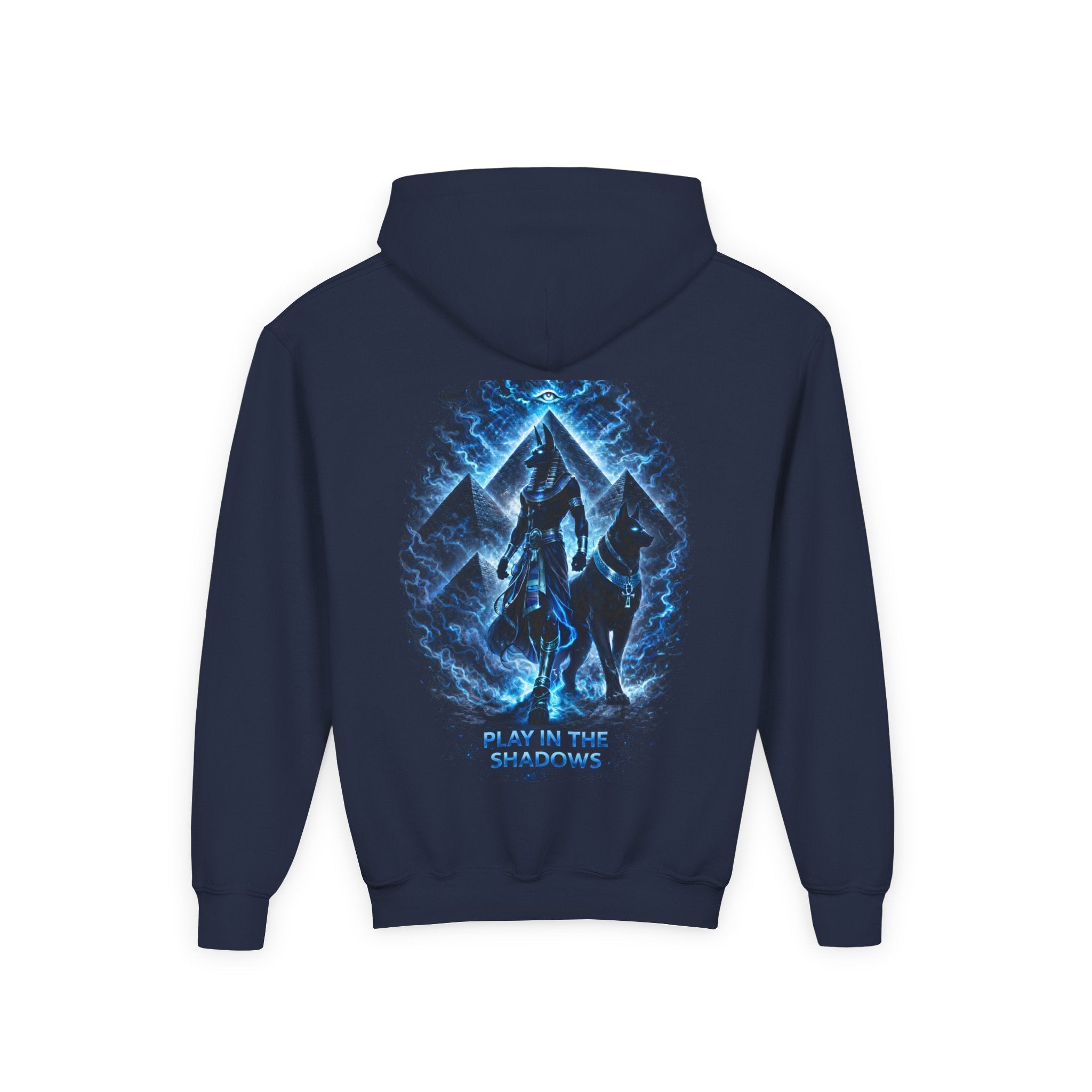 Youth Hoodie — "Play in the Shadows" Blue Fantasy Wolves Graphic Printify