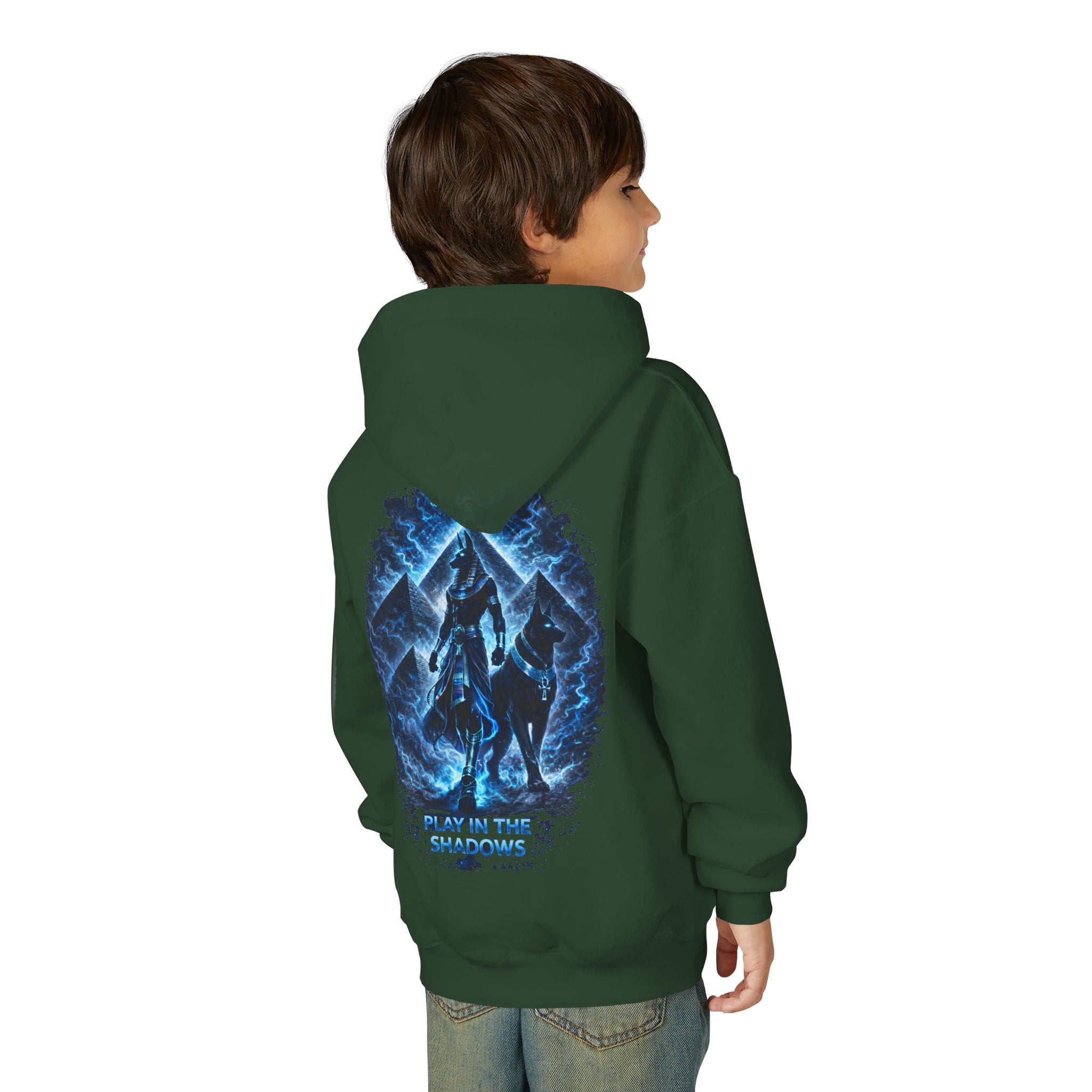 Youth Hoodie — "Play in the Shadows" Blue Fantasy Wolves Graphic Printify