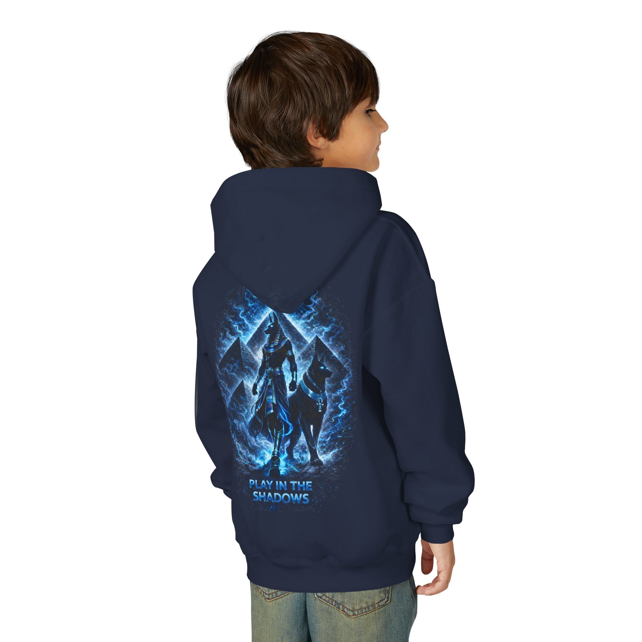 Youth Hoodie — "Play in the Shadows" Blue Fantasy Wolves Graphic Printify