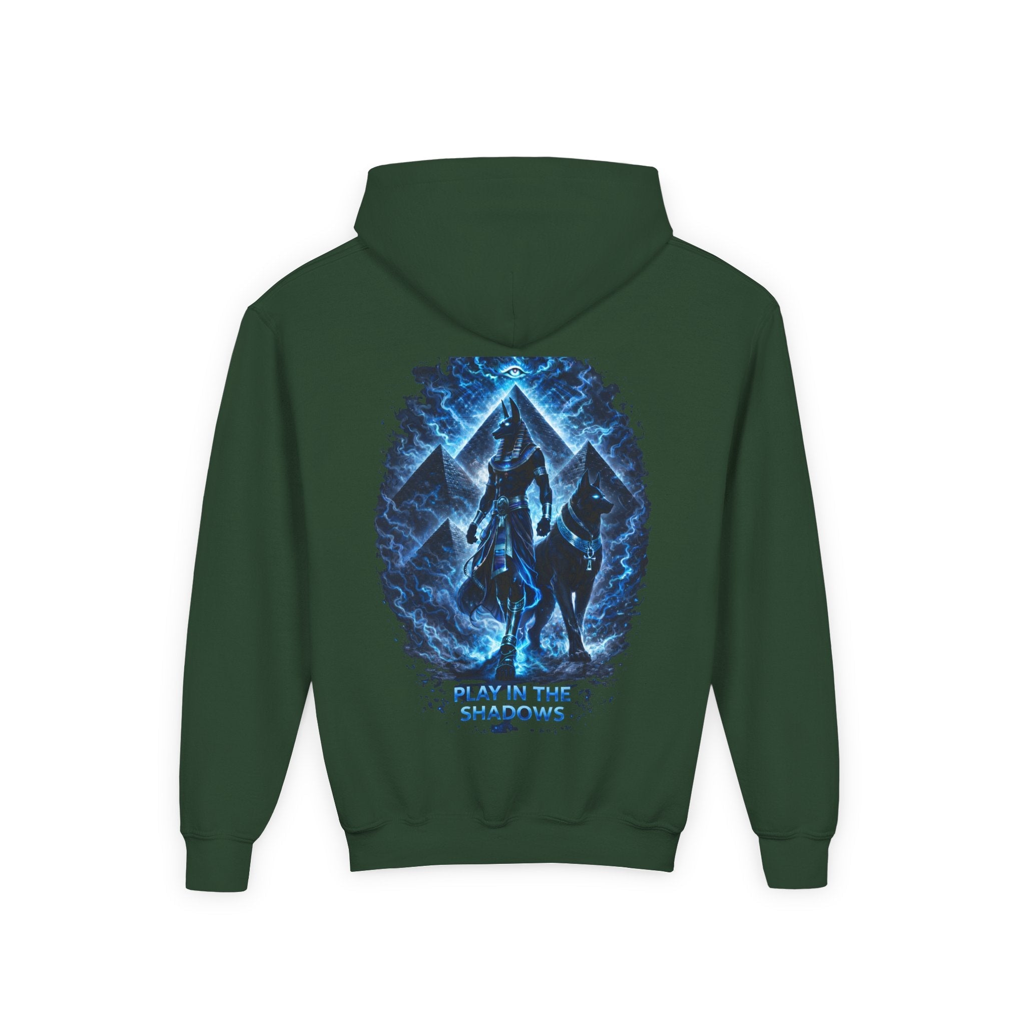 Youth Hoodie — "Play in the Shadows" Blue Fantasy Wolves Graphic Printify
